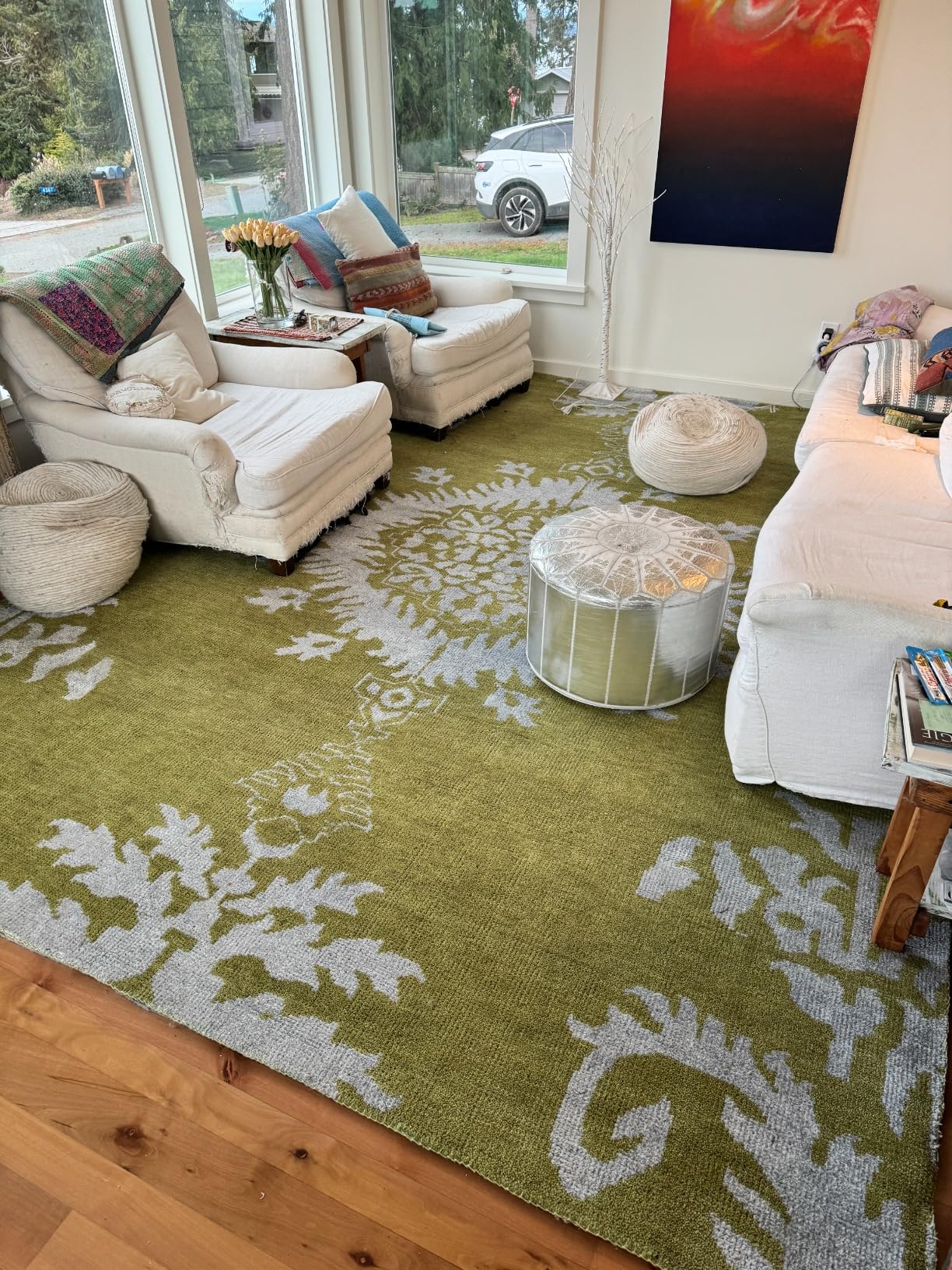 SAFAVIEH Stone Wash Collection 9' x 12' Chartreuse, Hand-Knotted Medallion Premium Wool & Viscose Area Rug customer photo 1