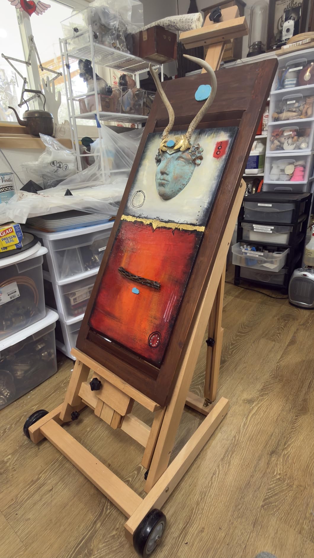 U.S. Art Supply Master Multi-Function Studio Artist Wooden Floor Easel - Large Heavy Duty Adjustable H-Frame, Tilts Flat, Mast Adjusts to 97