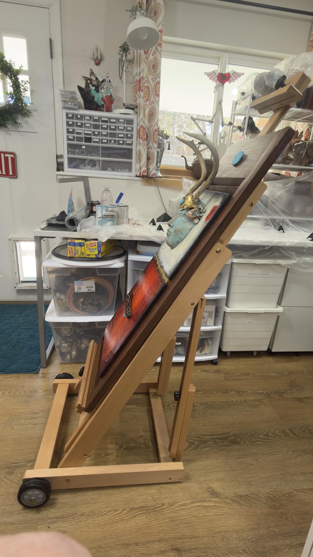 U.S. Art Supply Master Multi-Function Studio Artist Wooden Floor Easel - Large Heavy Duty Adjustable H-Frame, Tilts Flat, Mast Adjusts to 97