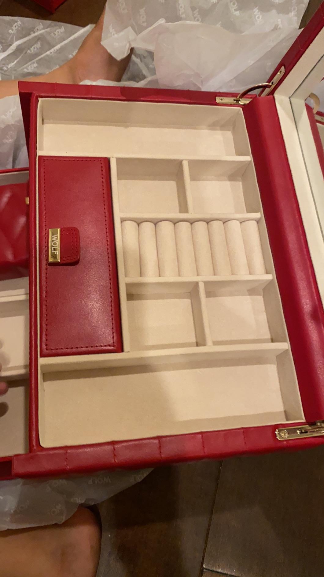 WOLF Caroline Medium Jewelry Case, Red - 15 Compartments & Seven Ring Rolls - Anti-Tarnish LusterLoc Lining - Includes Travel Case customer photo 1