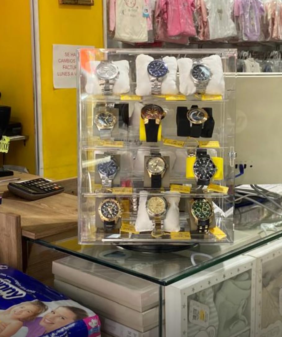 MOOCA Premium 360-Degree Rotating Acrylic Eyewear Showcase with 4 Removable Shelves and Key Lock, Acrylic Display Case, Ideal for Sunglasses, Jewelry, and Collectibles Display customer photo 2