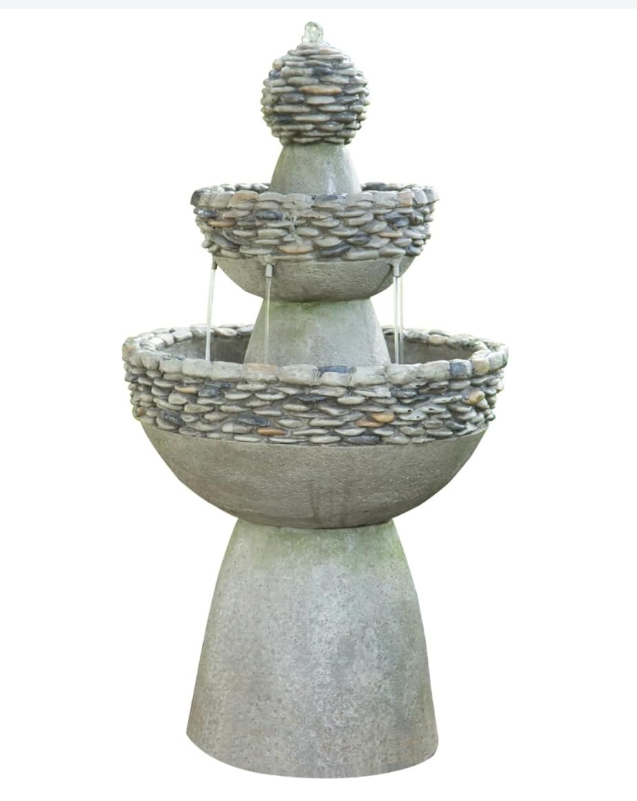Teamson Home 36.5 in. Outdoor 3-Tier Zen-Style Pedestal Water Fountain with Stone Trim with Pump and 2.64 Gallon Capacity, Stone Gray customer photo 1