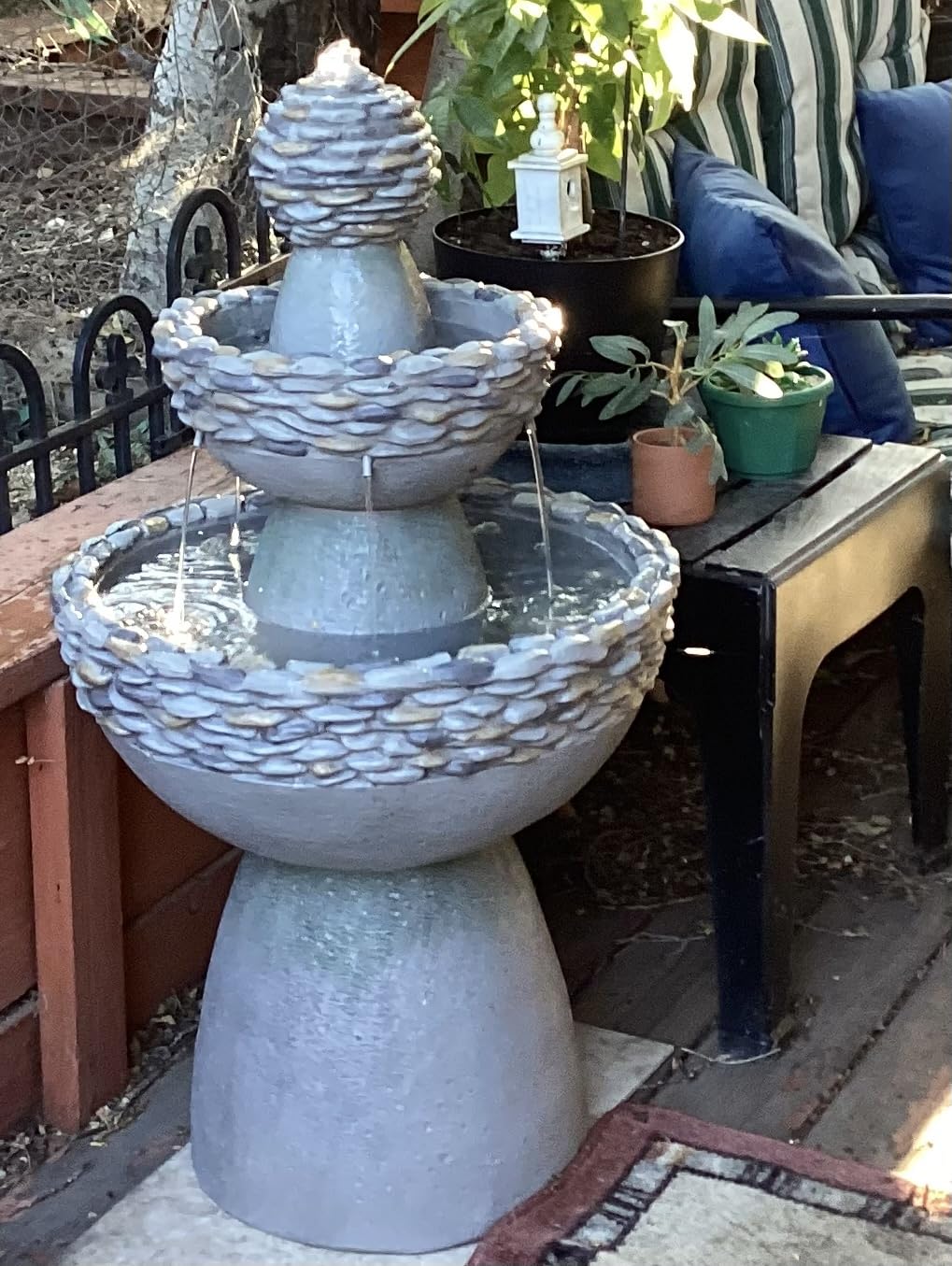 Teamson Home 36.5 in. Outdoor 3-Tier Zen-Style Pedestal Water Fountain with Stone Trim with Pump and 2.64 Gallon Capacity, Stone Gray customer photo 2