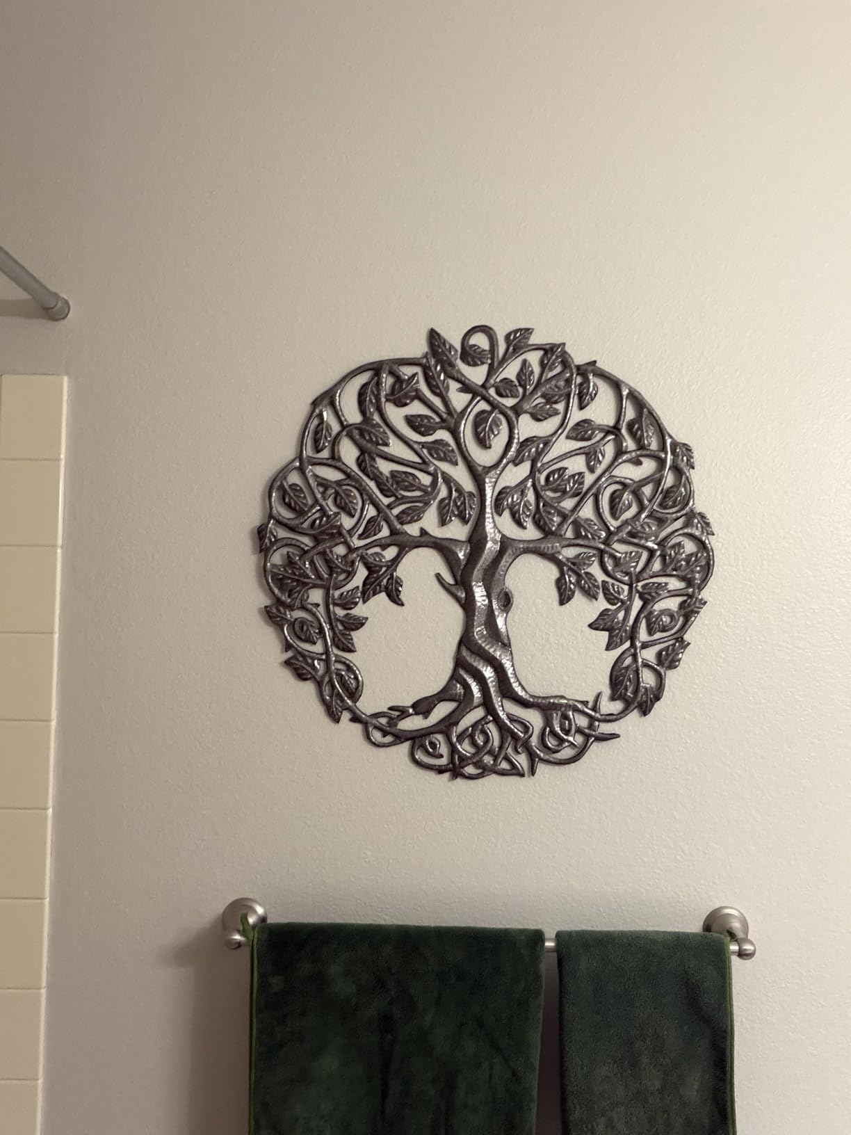 Tree of Life Metal Wall Art, Contemporary Iron Artwork Decor, Celtic Family Trees, 23 In. x 23 In. Round Modern Plaque, Handmade in Haiti, Fair Trade Certified customer photo 1