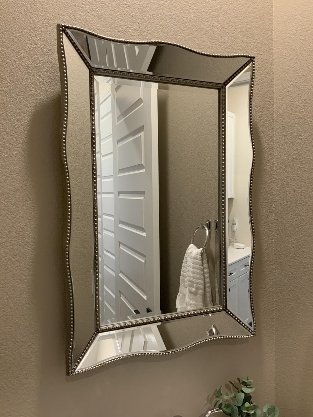 Head West 24'' x 36'' Metro Beveled Edge Mirror with Beaded Glass Frame, Wall Mounted Rectangle Mirror for Bathroom Vanity, Over Sink, Entryway, and Bedroom, Champagne Silver customer photo 1