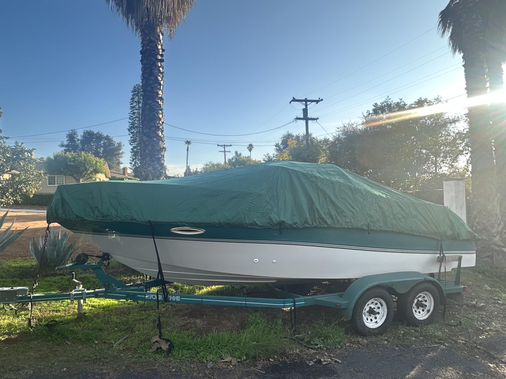 Heavy Duty Oxford Ployester Made Trailerable Boat Cover,Fits V-Hull,Tri-Hull, Runabout Boat Cover (Model D - Length:17'-19' Beam Width: up to 96