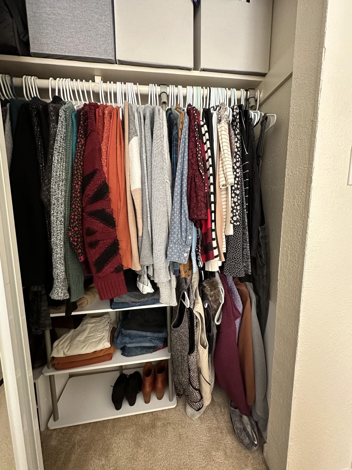 ClosetMaid Maximizer Closet Accessory, Add Adjustable Storage Space, 4 Shelves, Double Hang Rod, Tool Free, Add On Unit, White customer photo 1