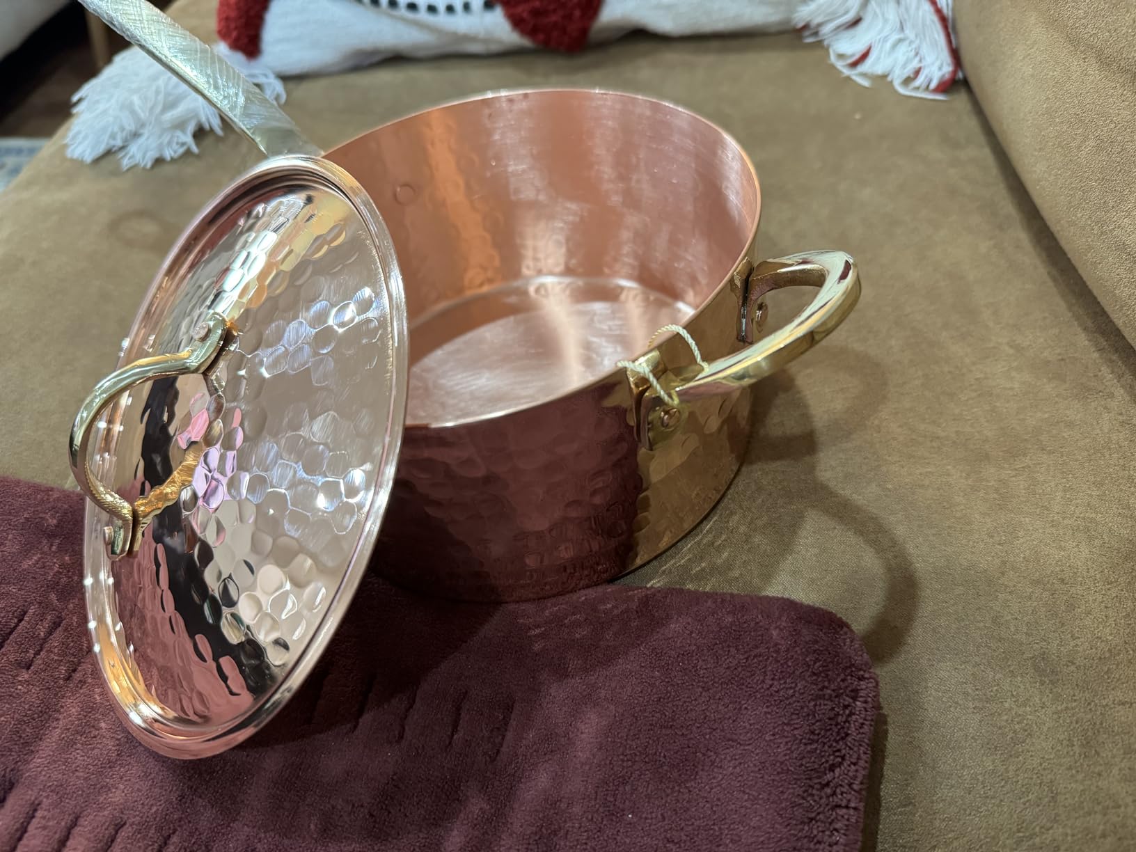 1mm Thick Hammered Unlined Uncoated Solid Copper Sugar Sauce Zabaglione Pan Candy Jam Caramel Dessert Pot with Lid and Helper Handle, Handmade in Turkey (1.7-Quart) customer photo 1