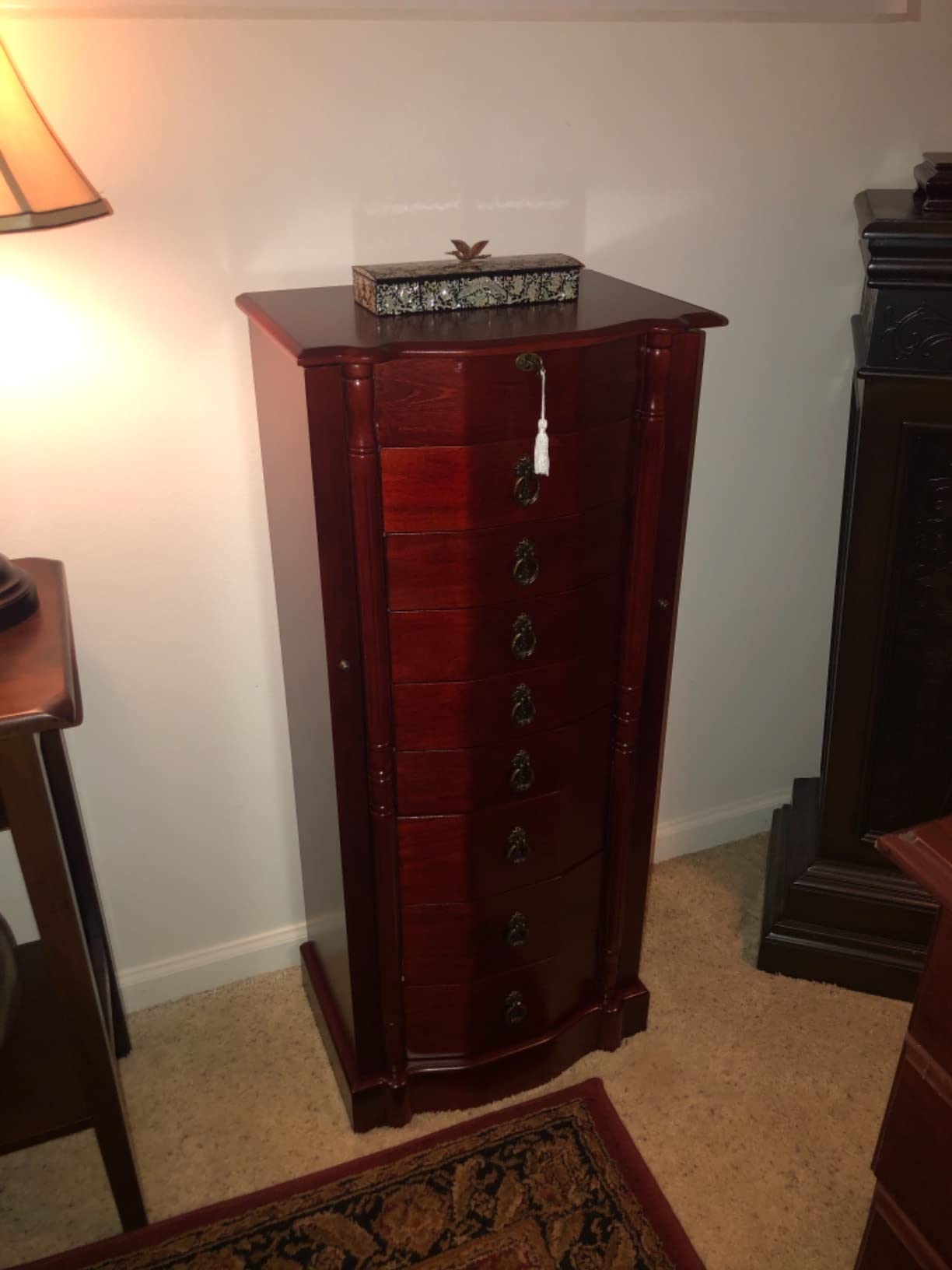 Hives and Honey Sheffield Traditional Standing Jewelry Armoire Cabinet, Antique Locking Storage Organizer with Mirror, 8 Drawers, Necklace Hooks, Anti-Tarnish Lining, Cherry customer photo 1