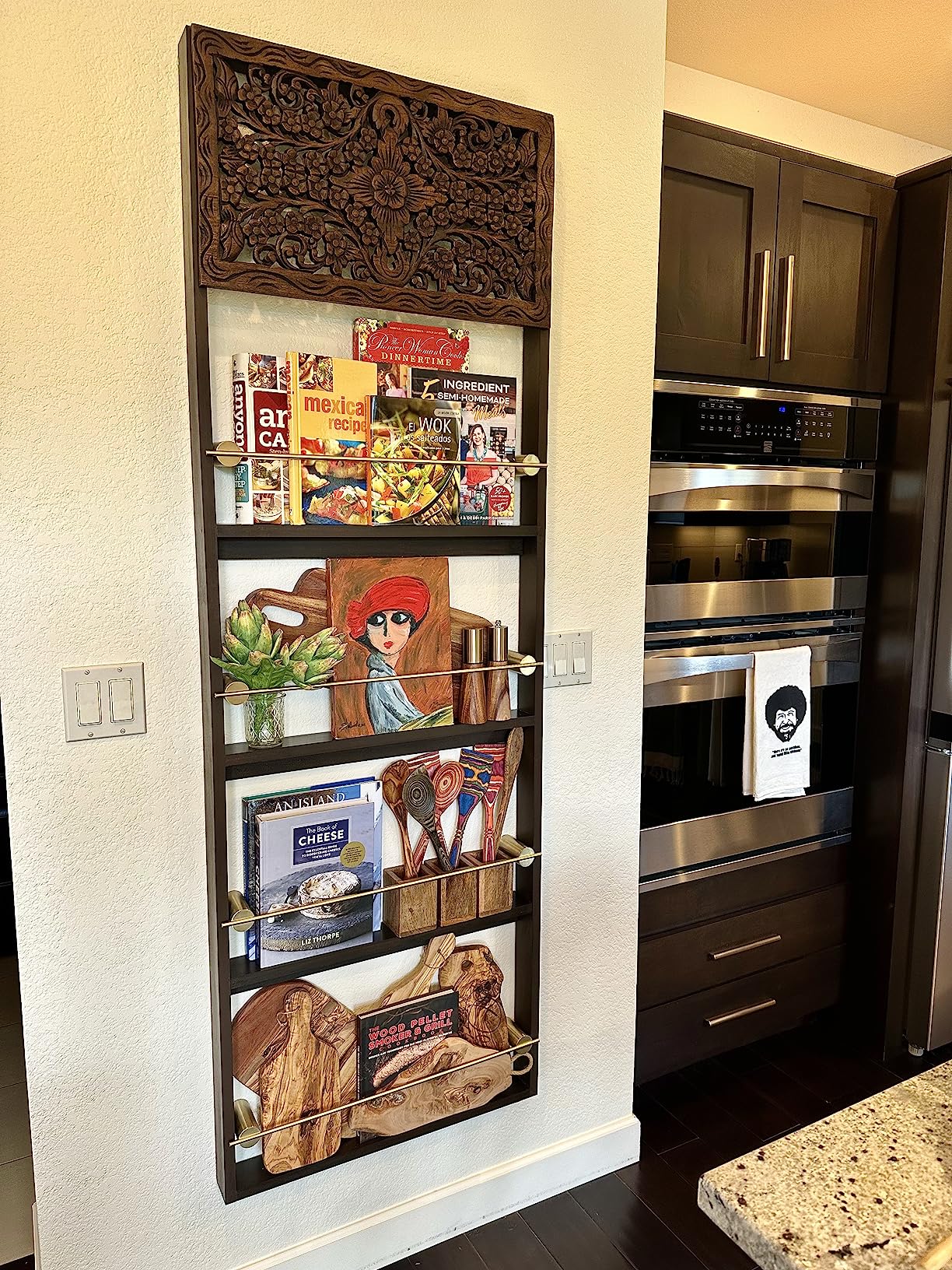 Wood Carved Panel. Decorative Thai Wall Relief Panel Sculpture.Teak Wood Wall Hanging in Dark Brown Finish Size 24