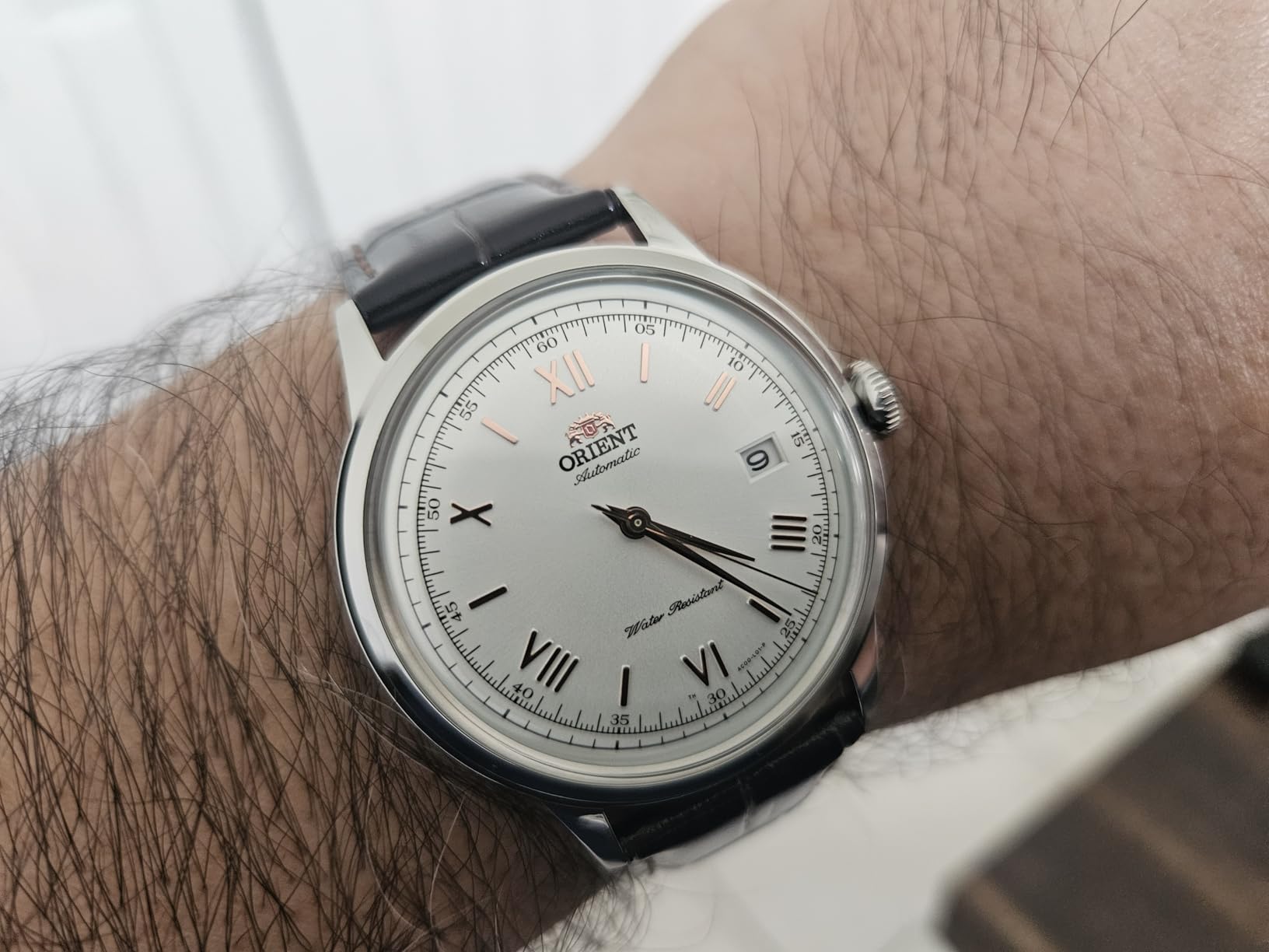 Orient Men's '2nd Gen. Bambino Ver. 2' Japanese Automatic Stainless Steel and Leather Dress Watch customer photo 2