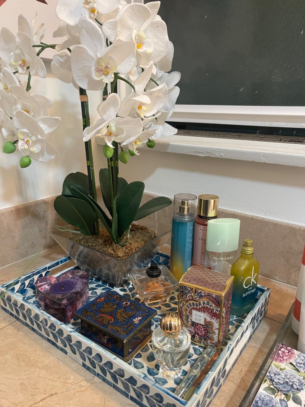 Nearly Natural 4570 Triple Phalaenopsis Orchid in Glass Vase,Green/White customer photo 1