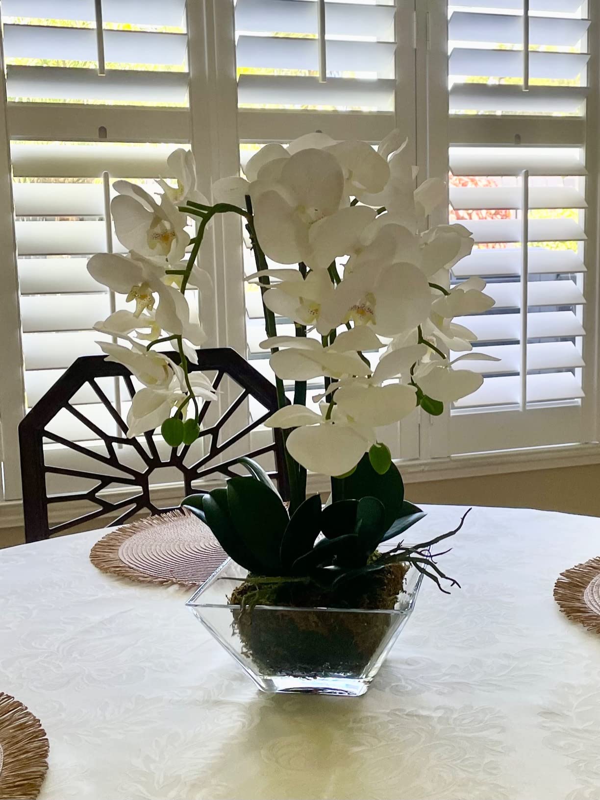 Nearly Natural 4570 Triple Phalaenopsis Orchid in Glass Vase,Green/White customer photo 2