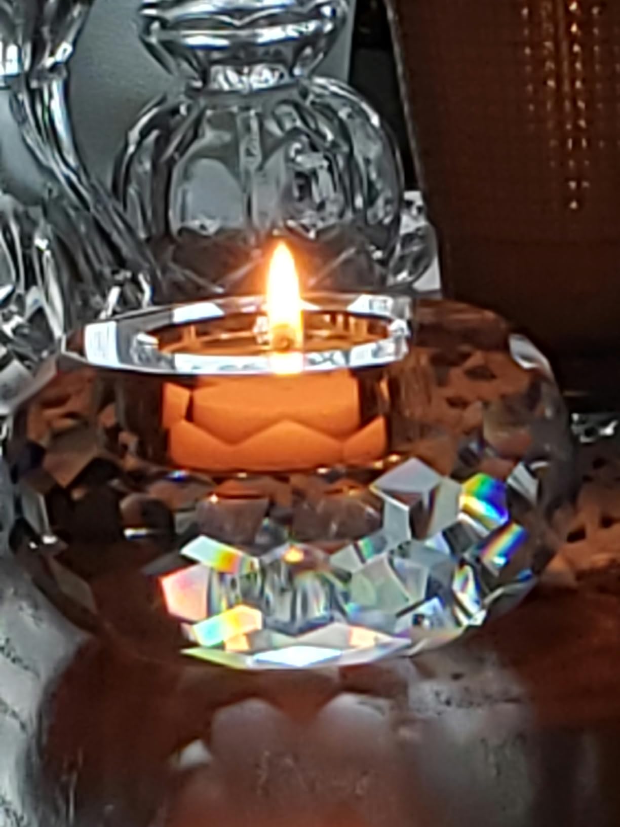 Crystal Tealight Candle Holders, Handmade Cut Crystal Candle Holder Banquet Decorations for Home 3.2