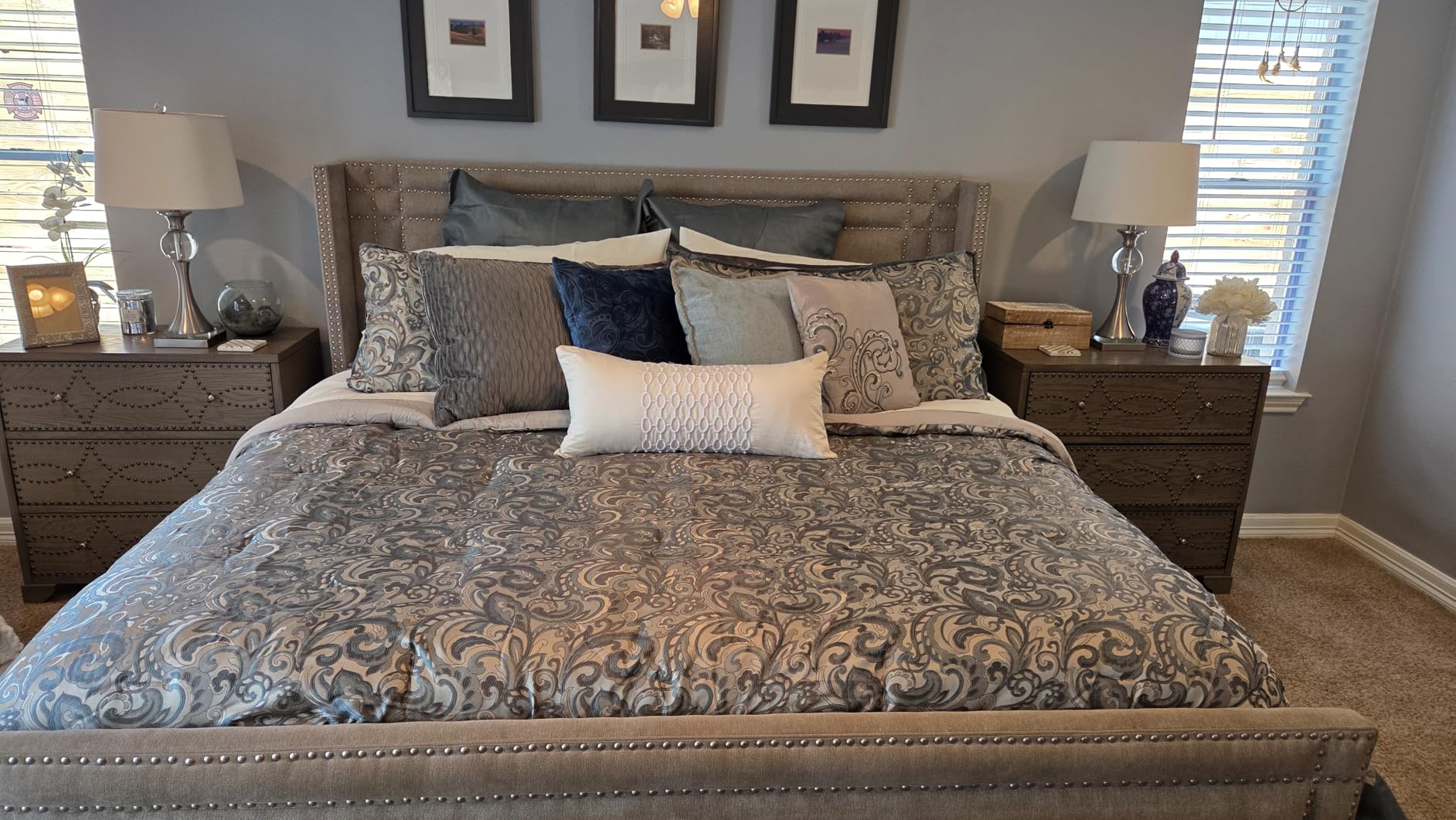 Madison Park Essentials Brystol 24 Piece Room in a Bag Faux Silk Comforter Jacquard Paisley Design Matching Curtains Down Alternative Hypoallergenic All Season Bedding-Set, King (104 in x 92 in), Teal customer photo 1