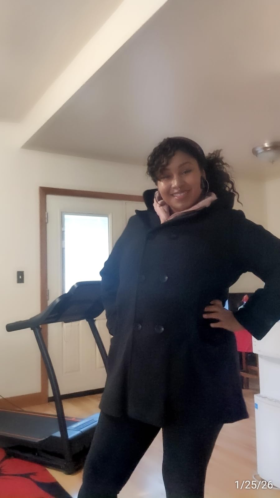 Tanming Women's Warm Double Breasted Wool Pea Coat Trench Coat Jacket with Hood customer photo 1