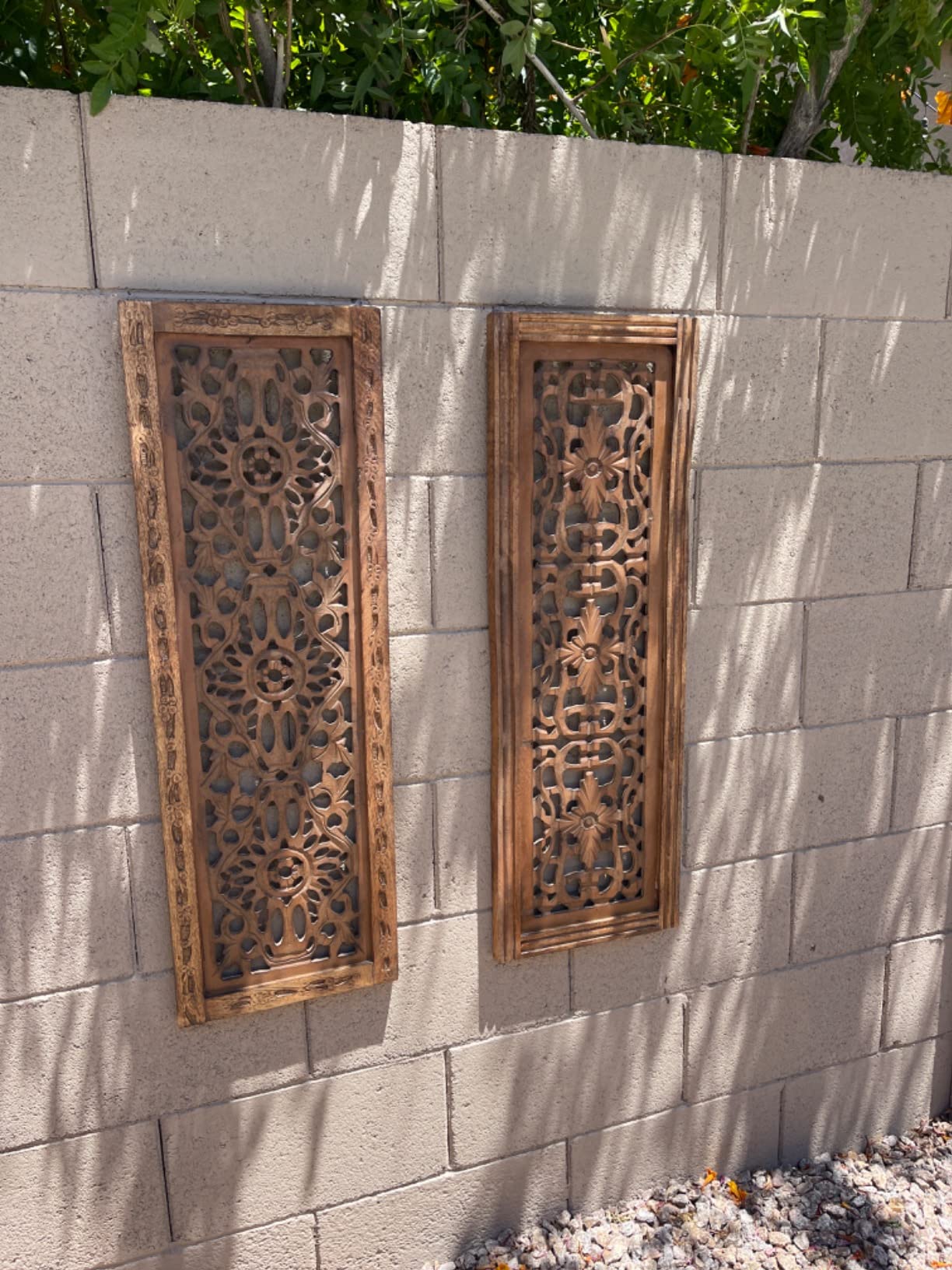 TUP THE URBAN PORT Floral Hand Carved Wooden Wall Panels, Assortment of Two, Rustic Brown customer photo 2