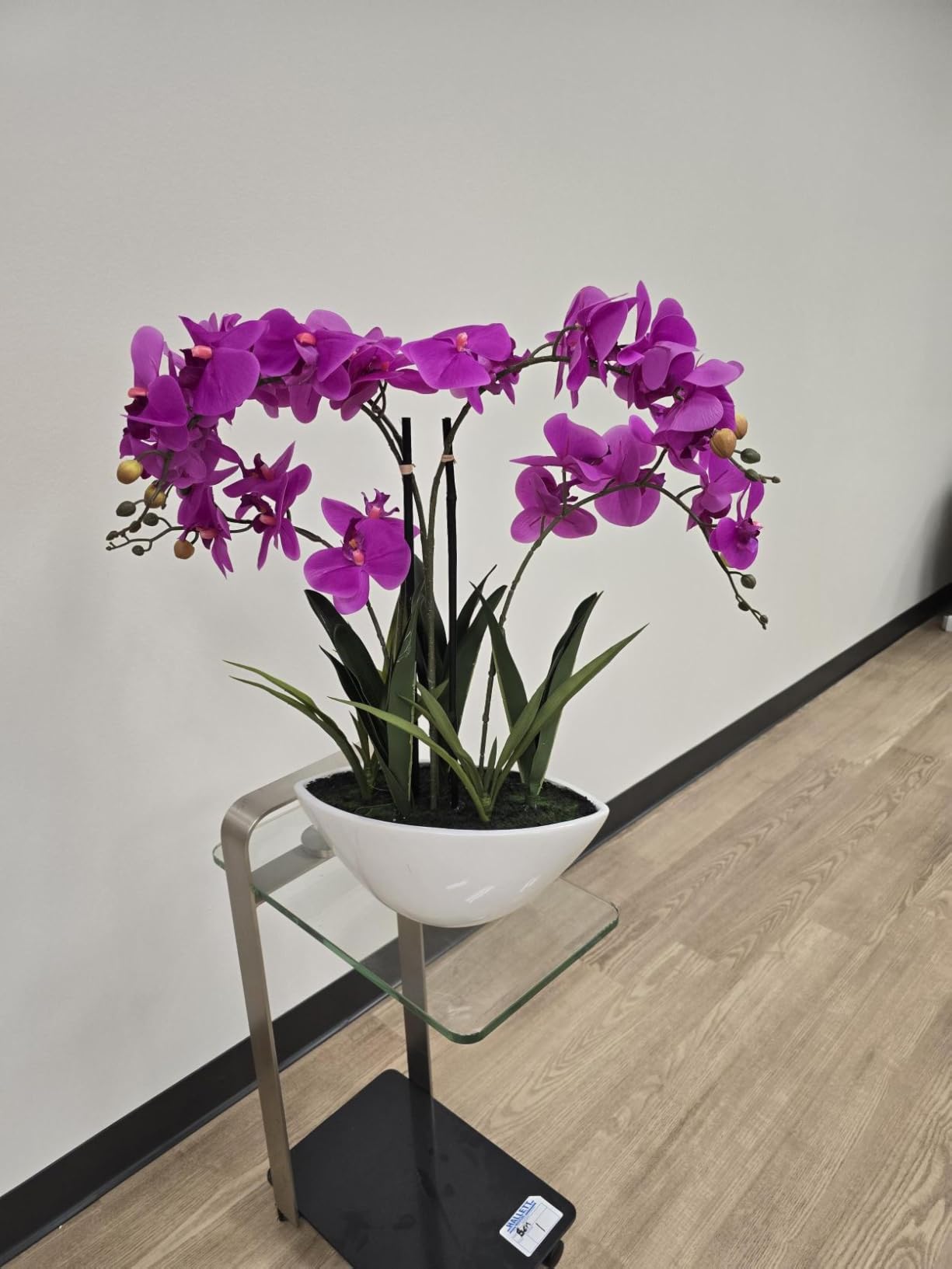 Dahlia Studios Potted Silk Faux Artificial Flowers Arrangement Realistic Pink Orchid in White Ceramic Oval Pot for Cottage Core Home Decoration Living Room Office Bedroom Bathroom Kitchen 28