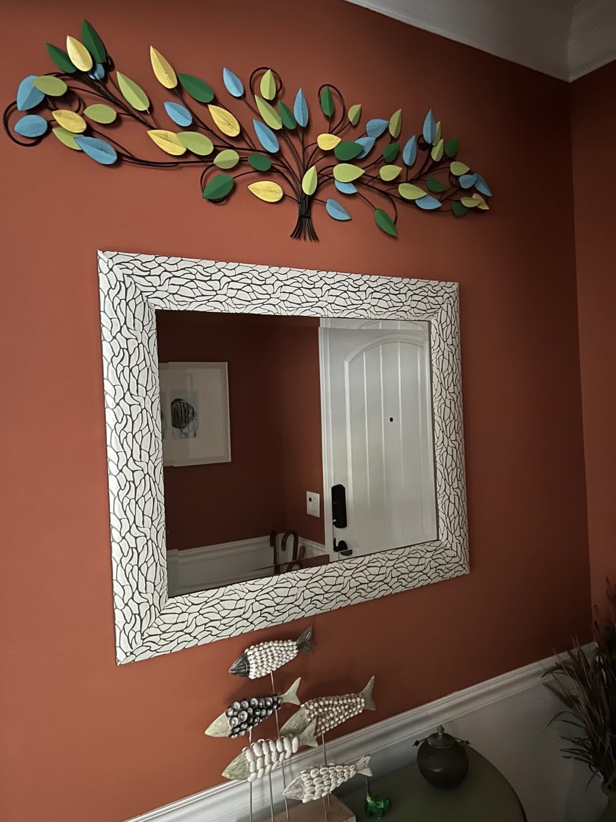 Bellaa 21987 Tree of Life Metal Wall Art Scroll Vine Olive Branch Leaf Decor Wrought Iron Rustic Sculptures Above the Bed Living Room Outdoor Garden Decoration Big Large Plaque Medallion 52 Inch customer photo 2