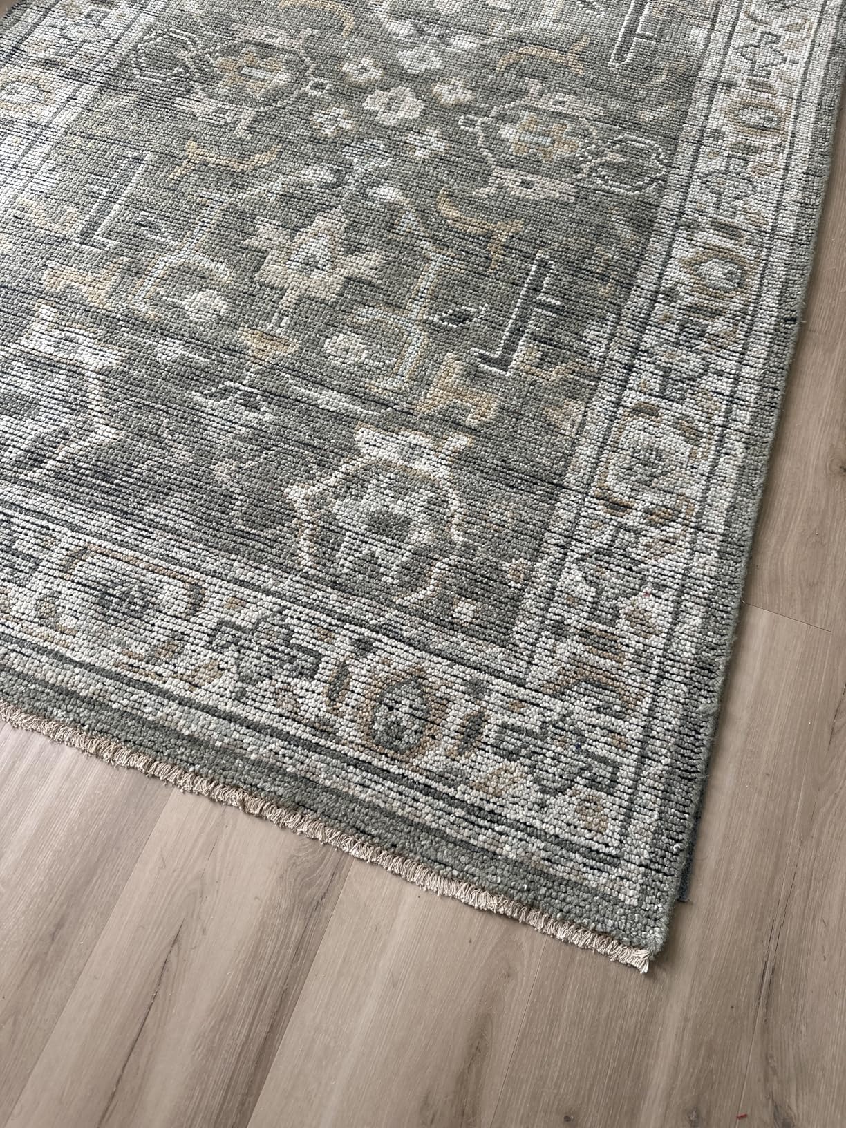 SAFAVIEH Izmir Collection Area Rug - 9' x 12', Linen & Dusty Teal, Hand-Knotted Traditional New Zealand Wool customer photo 1