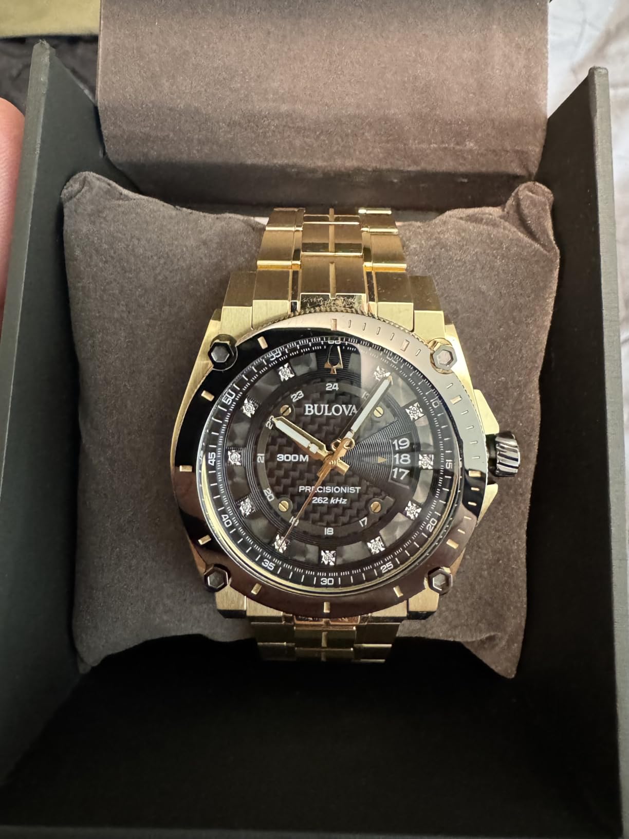 Bulova Men's High Precisionist Quartz Icon Grey IP and Rose Gold Watch, Diamonds, 300M Water Resistant customer photo 1