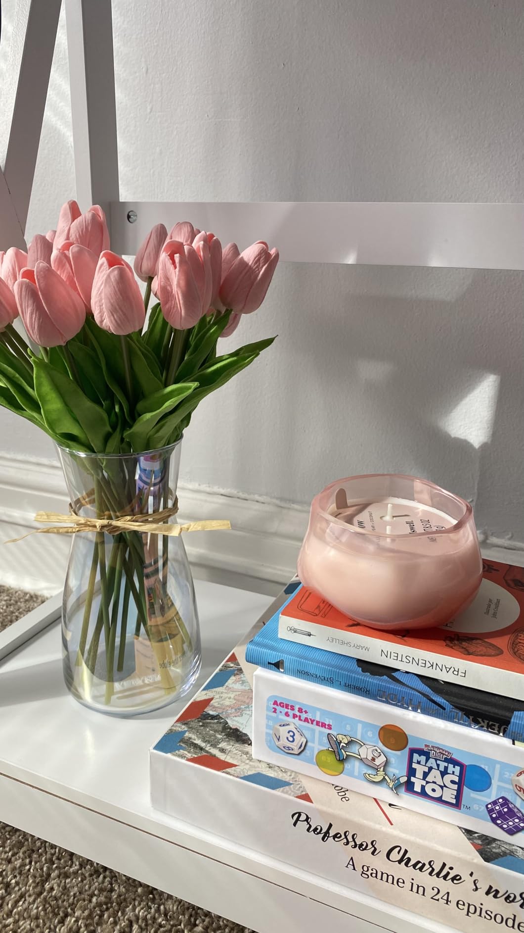 Mandy's White Artificial Tulips Flowers Centerpiece, 13.5