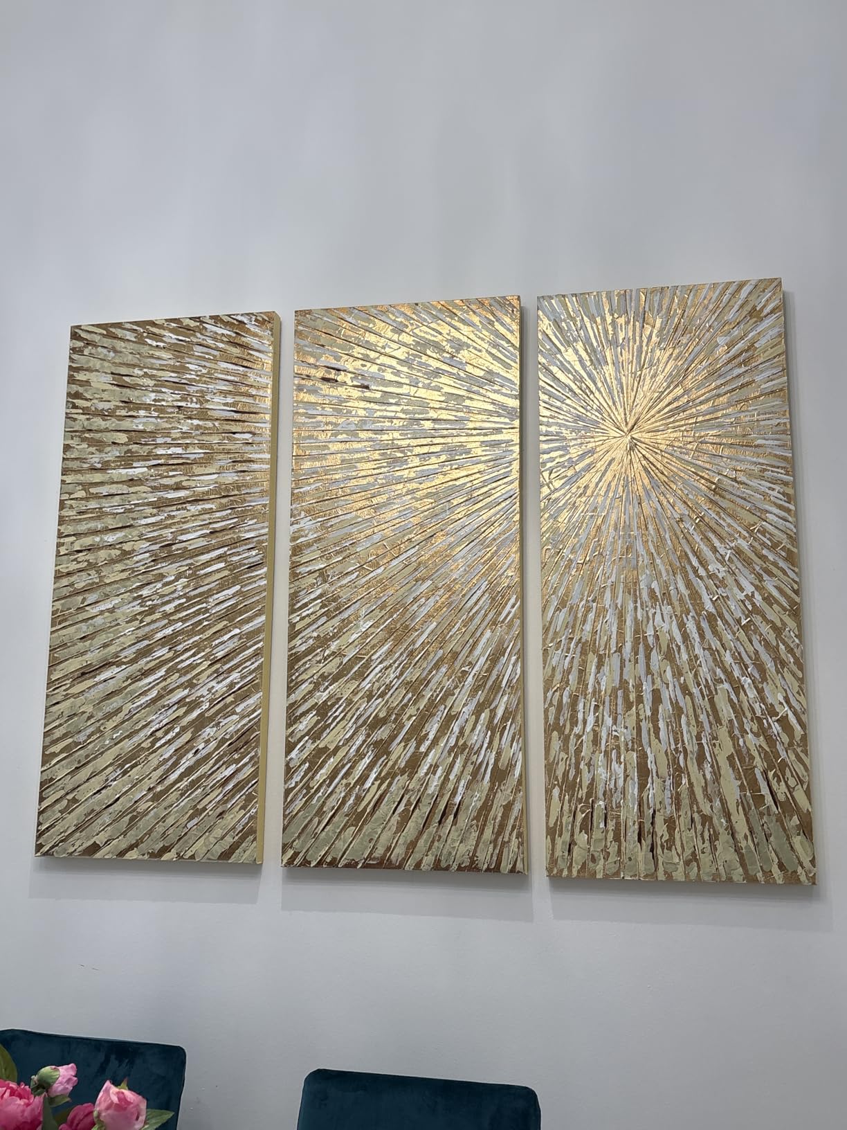 Empire Art Direct Gold Wall Art Textured Hand Painted Canvas by Martin Edwards, Triptych, 48
