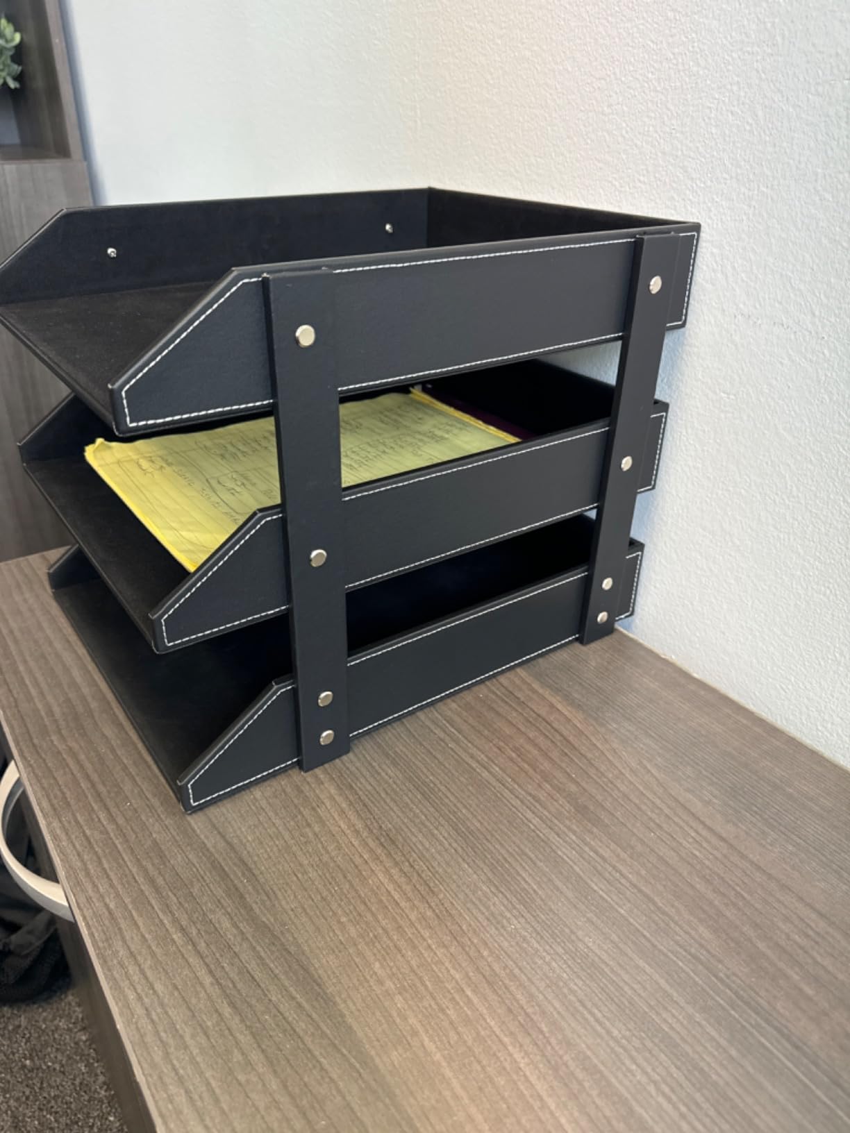 Leather Desk Organizer, Thipoten 3-Tier Stackable Letter Tray Holder for Office Supplies, Paper, File, Magazine, Perfect Office Organization for Desktop (Brown-3Tiers) customer photo 2