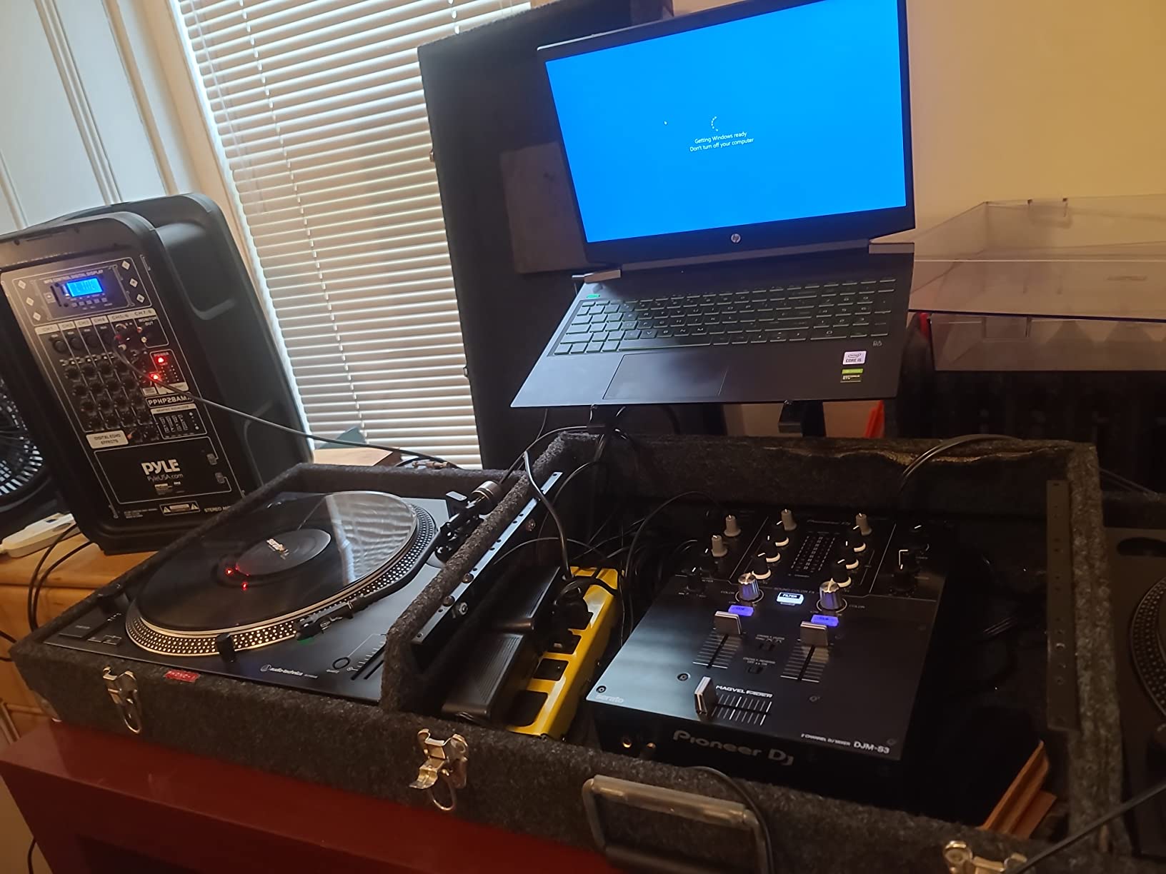 Pyle PA Speaker DJ Mixer Bundle - 300 W Portable Wireless Bluetooth Sound System w/ USB SD XLR 1/4