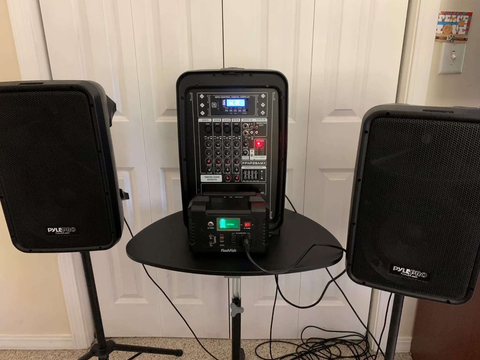 Pyle PA Speaker DJ Mixer Bundle - 300 W Portable Wireless Bluetooth Sound System w/ USB SD XLR 1/4