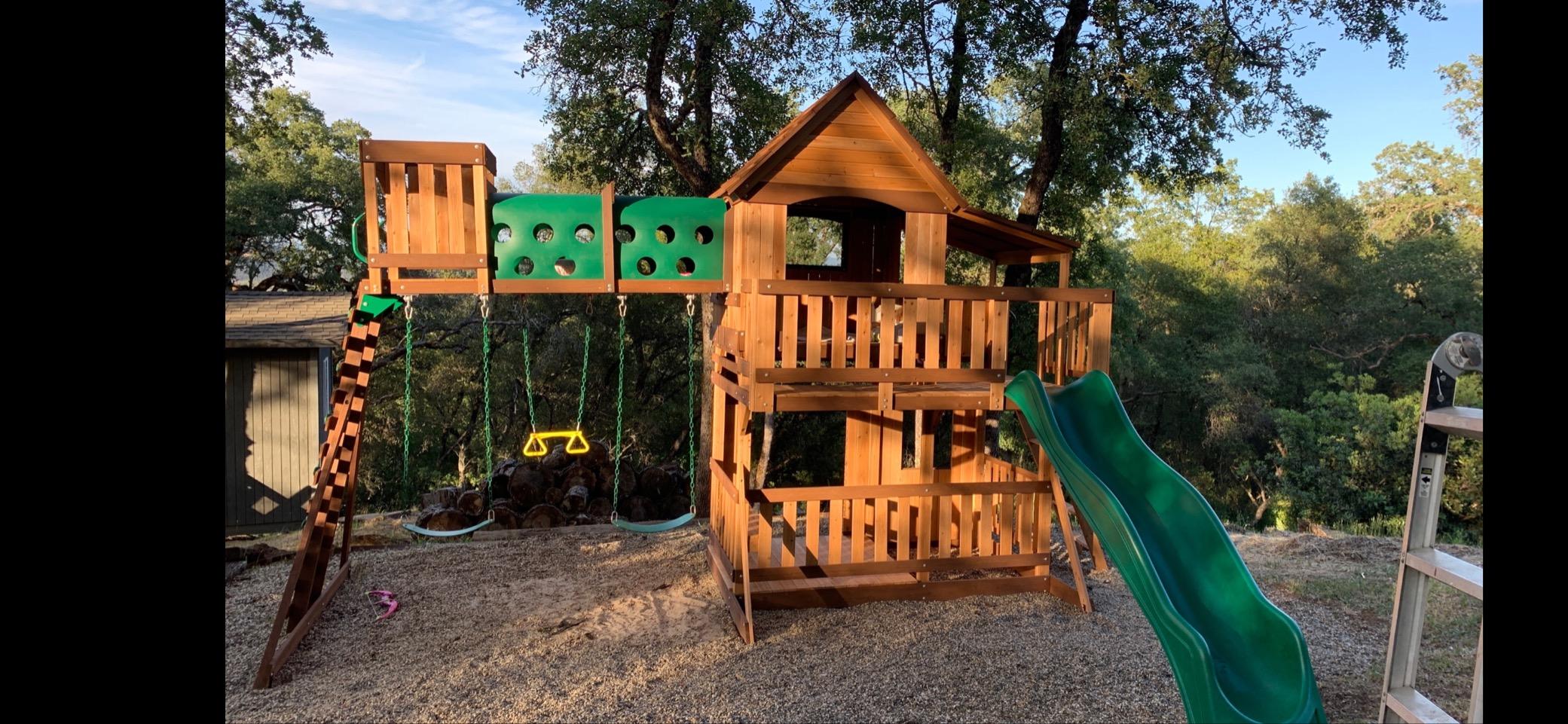 Backyard Discovery Woodridge Elite Cedar Wood Swing Set with Wave Slide, Clubhouse, Crawl Tunnel, Crow's Nest, Belt Swings, Trapeze, Rock Wall Ladder, Sandbox, Wrap-Around Porch, Deck, Outdoor Playset customer photo 1
