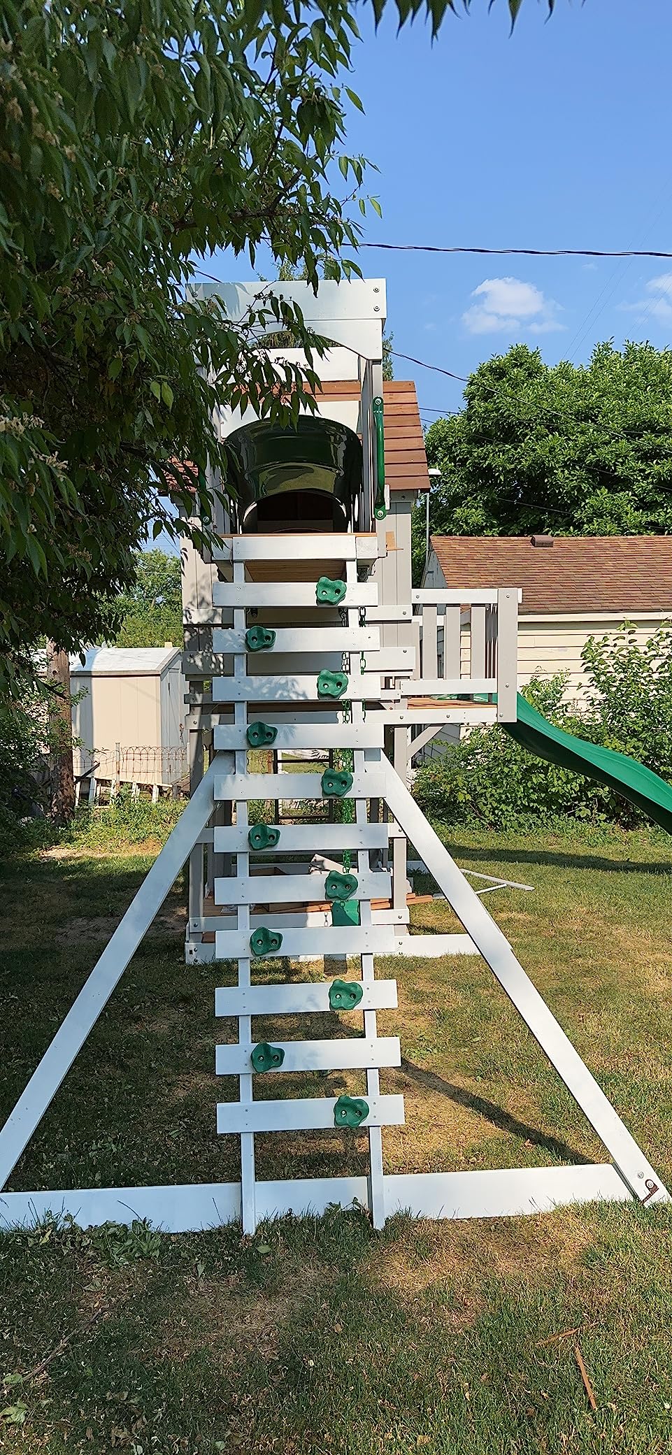 Backyard Discovery Woodridge Elite Cedar Wood Swing Set with Wave Slide, Clubhouse, Crawl Tunnel, Crow's Nest, Belt Swings, Trapeze, Rock Wall Ladder, Sandbox, Wrap-Around Porch, Deck, Outdoor Playset customer photo 2