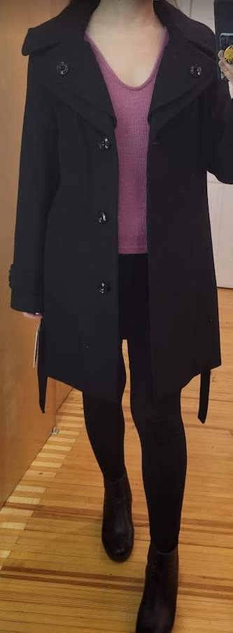 LONDON FOG womens Double Lapel Thigh Length Button Front Wool Coat With Belt customer photo 1