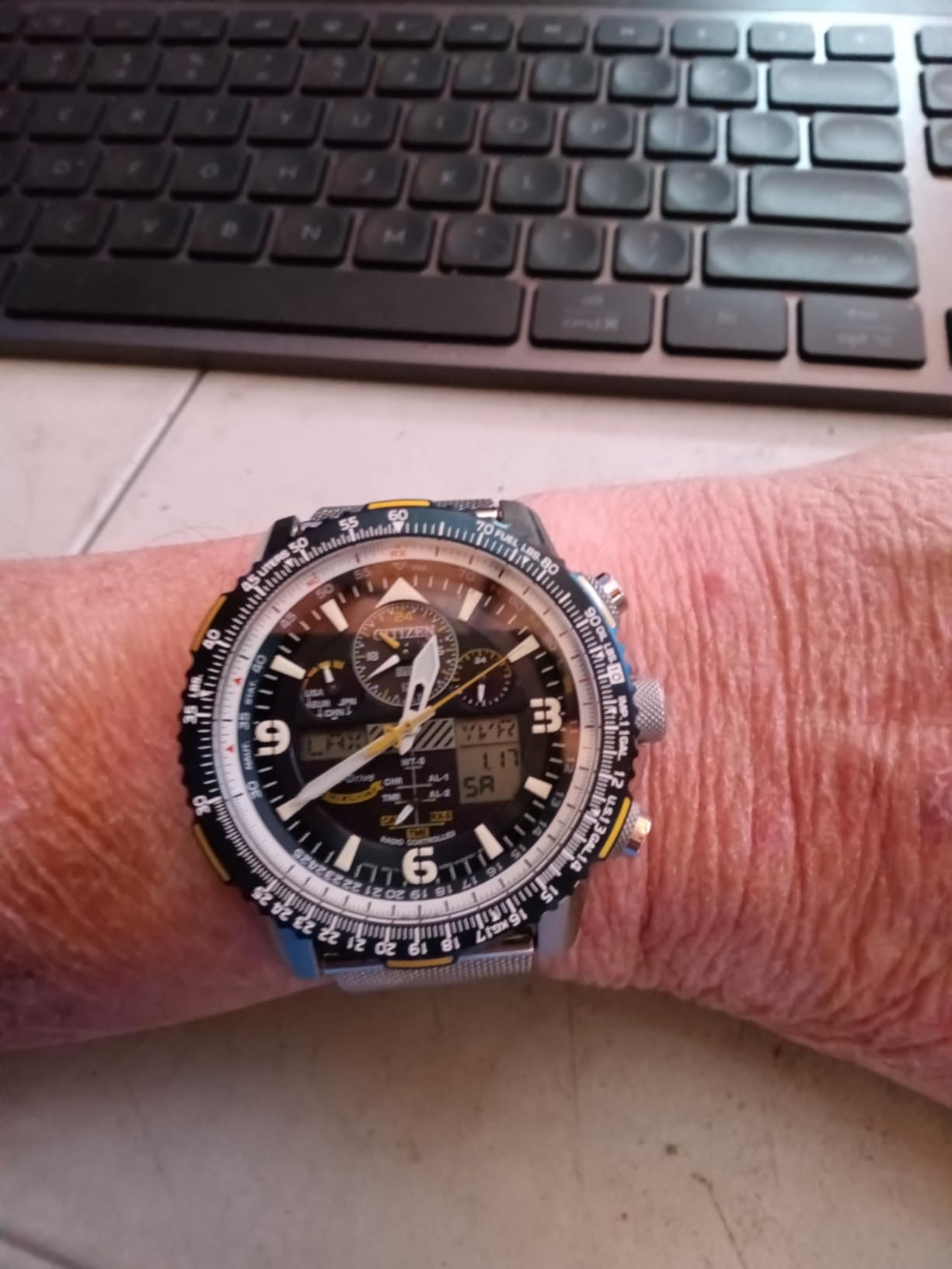 Citizen Men's Eco-Drive Promaster Air Skyhawk Atomic Time Keeping Pilot Watch in Stainless Steel with Blue Leather Strap, Blue Dial (Model: JY8078-01L) customer photo 1