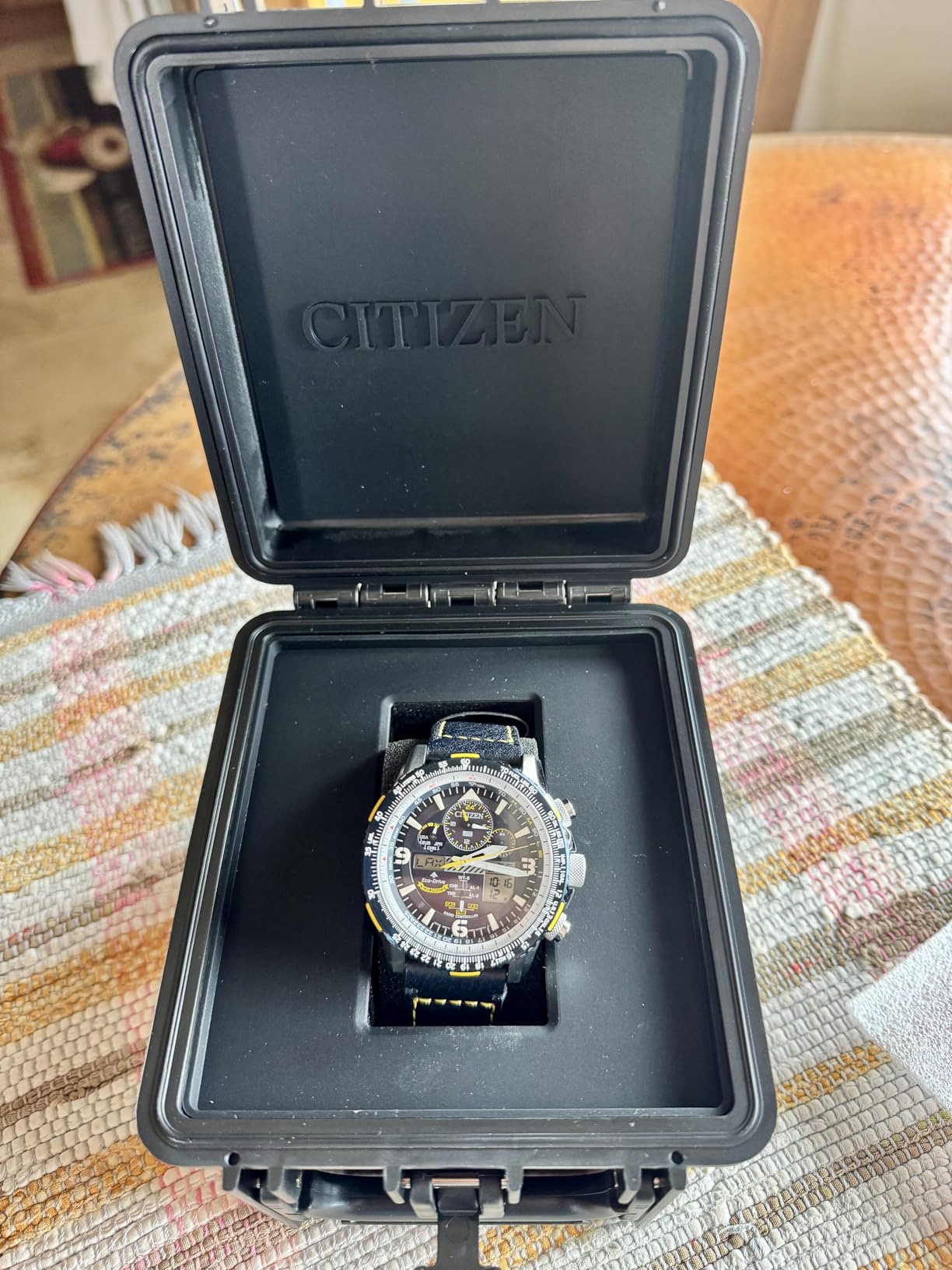 Citizen Men's Eco-Drive Promaster Air Skyhawk Atomic Time Keeping Pilot Watch in Stainless Steel with Blue Leather Strap, Blue Dial (Model: JY8078-01L) customer photo 2