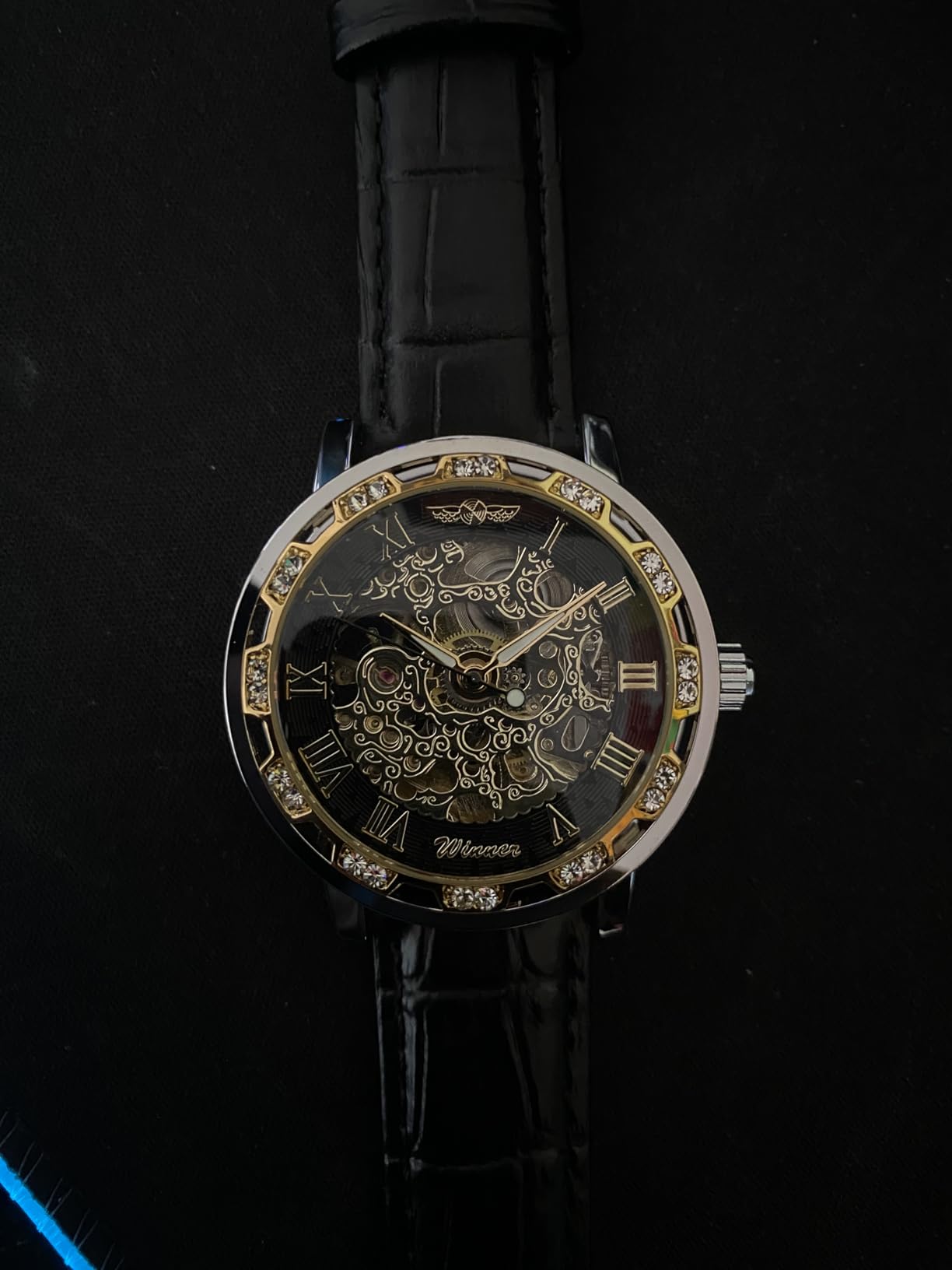 Winner Retro Manual Mechanical Skeleton Watch with Diamond and Carving Flower Craft Men Skeleton Wrist Watch Mechanical Classic Roman Number customer photo 1