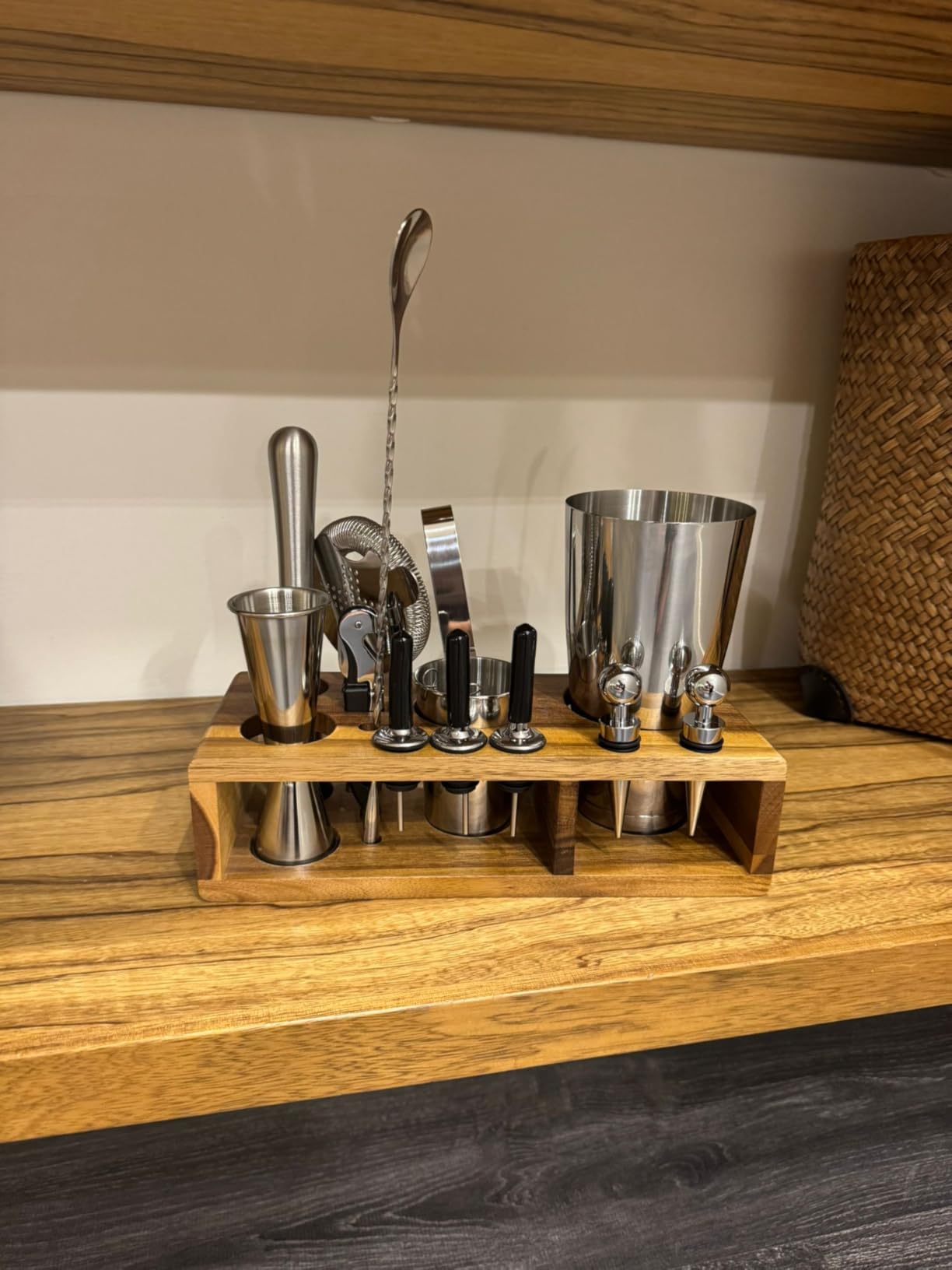 Barillio Bartender Kit - Stainless-Steel Cocktail Shaker Set w/Bamboo Stand - Mixology Bar Tools w/Drink Shaker, Mixer Spoon & Muddler for Cocktails - Home Bar Accessories - 23-Pc Bar Set - Silver customer photo 1