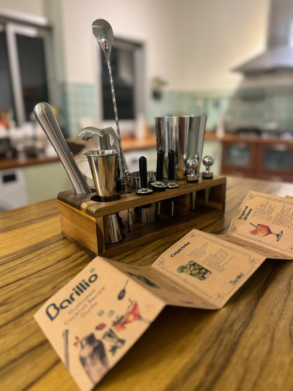 Barillio Bartender Kit - Stainless-Steel Cocktail Shaker Set w/Bamboo Stand - Mixology Bar Tools w/Drink Shaker, Mixer Spoon & Muddler for Cocktails - Home Bar Accessories - 23-Pc Bar Set - Silver customer photo 2