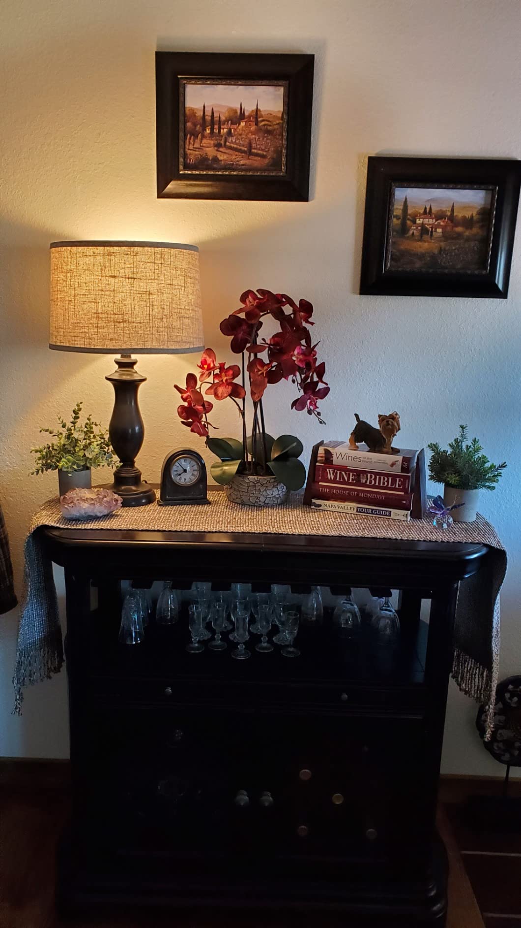 Studio 55D Potted Silk Faux Artificial Flower Arrangement Realistic Red Orchid in Crackle Gray Vase for Home Decoration Living Room Office Bedroom Bathroom Kitchen Dining Room 24