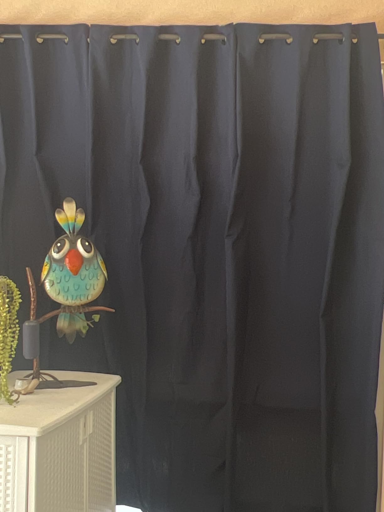 Sunbrella Canvas Natural Outdoor Curtain with Dark Gunmetal Grommets 50 in. Wide x 84 in. Long customer photo 1