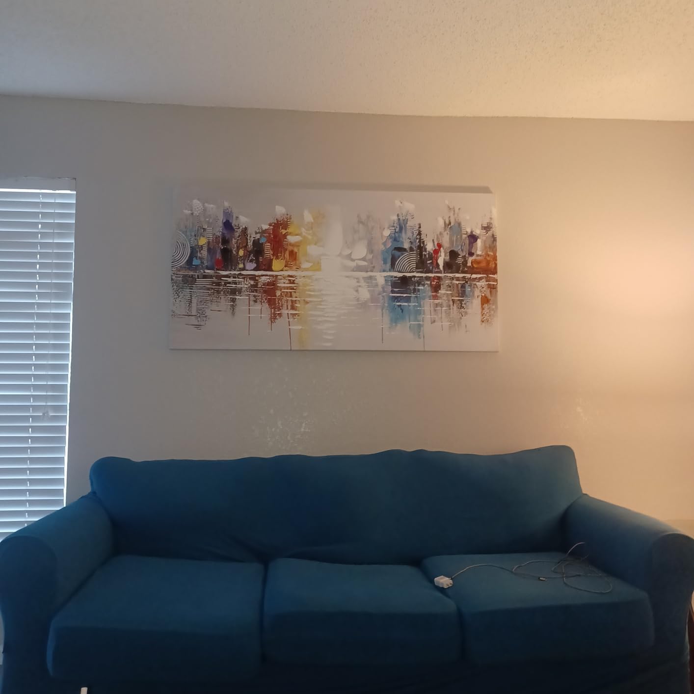 Large Hand Painted Abstract Reflection Cityscape Canvas Wall Art Modern Oil Painting Contemporary Decor Artwork (60 x 30 inch) customer photo 1