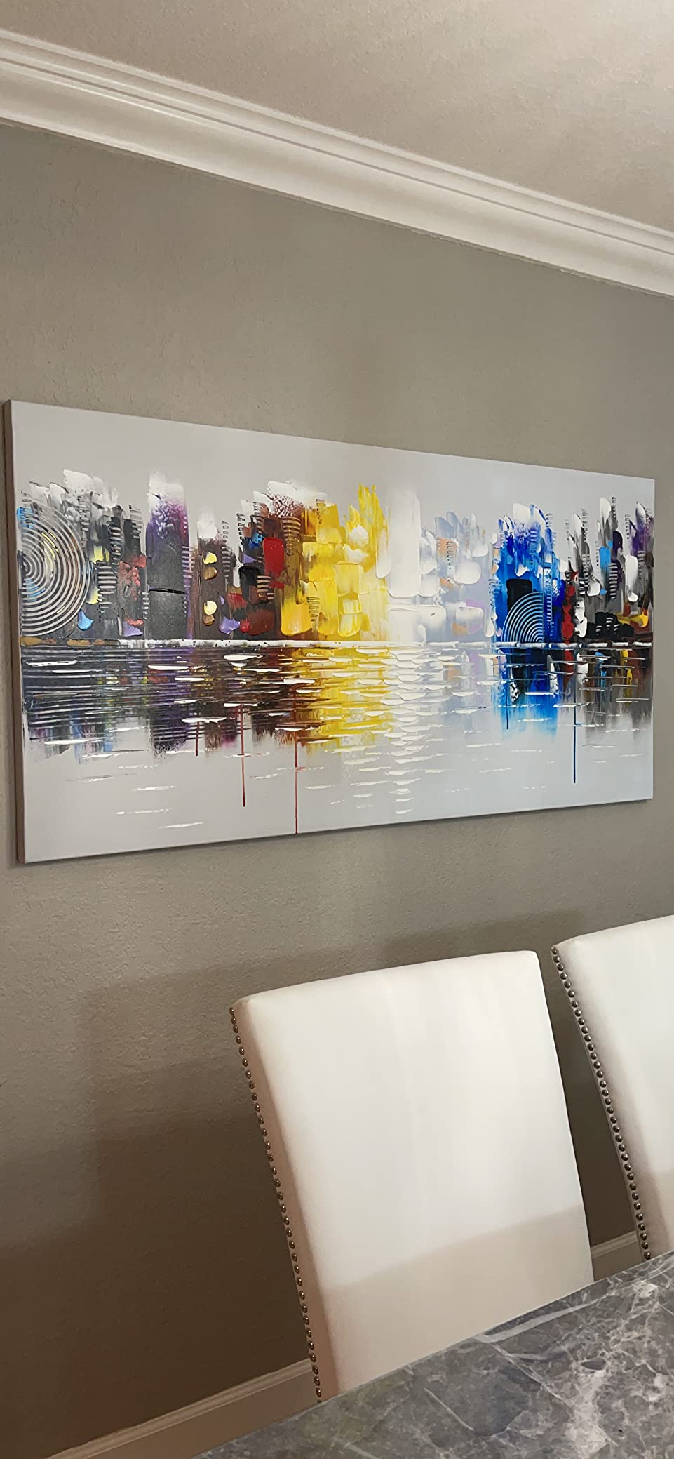 Large Hand Painted Abstract Reflection Cityscape Canvas Wall Art Modern Oil Painting Contemporary Decor Artwork (60 x 30 inch) customer photo 2