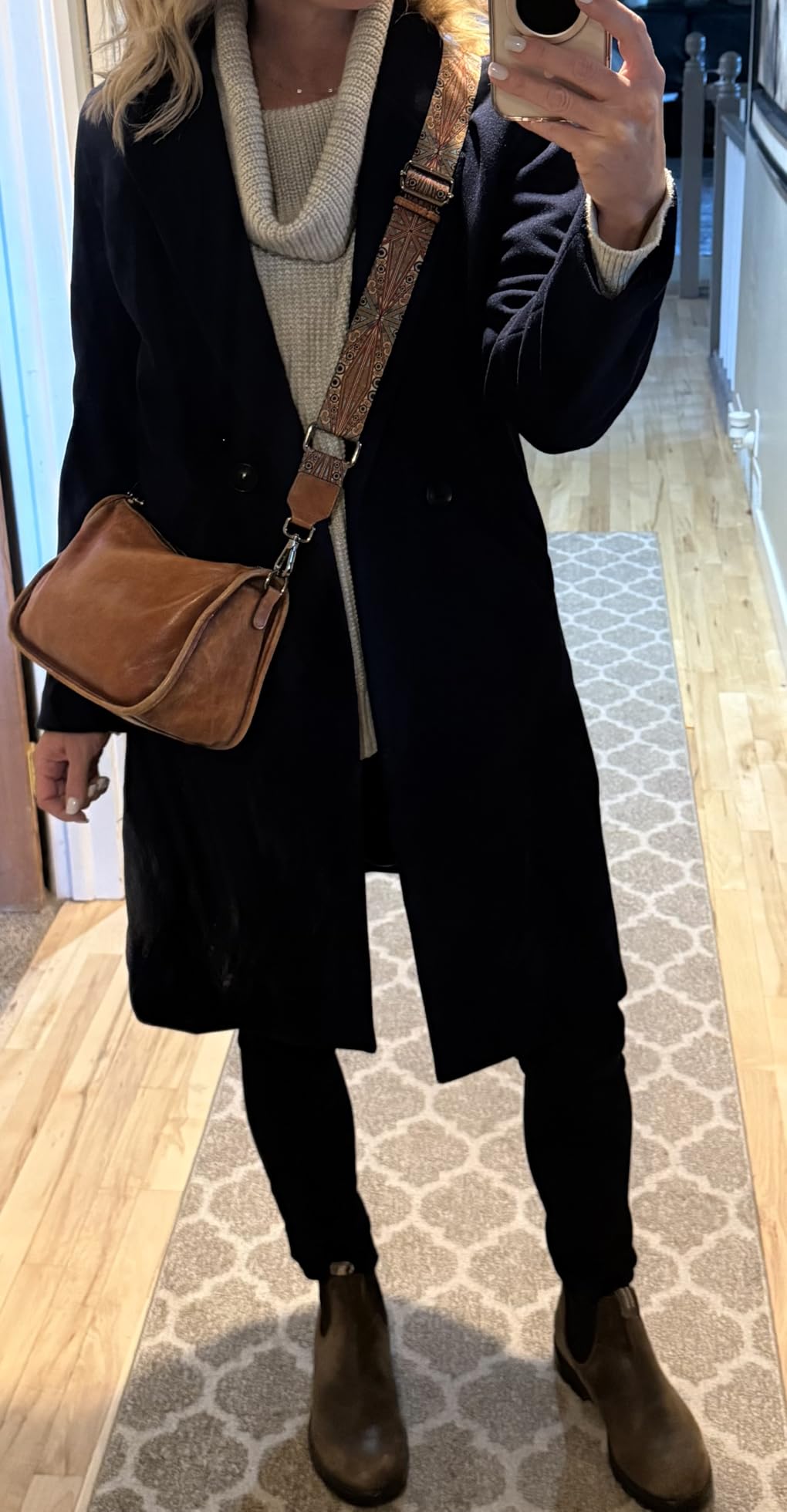 Tanming Women's Notch Lapel Double Breasted Wool Blend Mid Long Pea Trench Coat customer photo 2