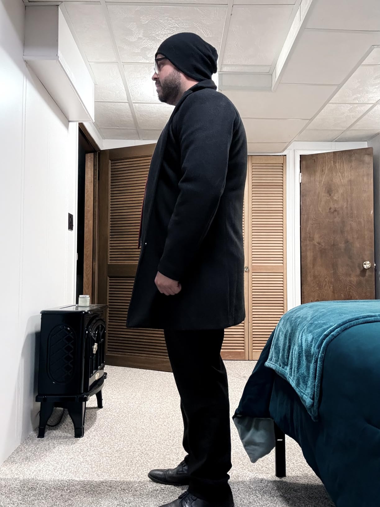 Springrain Men's Wool Blend Pea Coat Notched Collar Single Breasted Overcoat Warm Winter Trench Coat customer photo 1