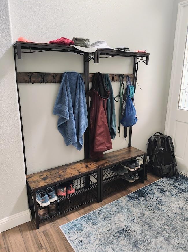 VASAGLE DAINTREE 3-in-1 Entryway Coat Rack and Storage Bench, Pipe Style Hall Tree with 9 Hooks, Multifunctional, Sturdy Steel Frame, Large Size, Industrial, Rustic Brown and Black UHSR47BX customer photo 2