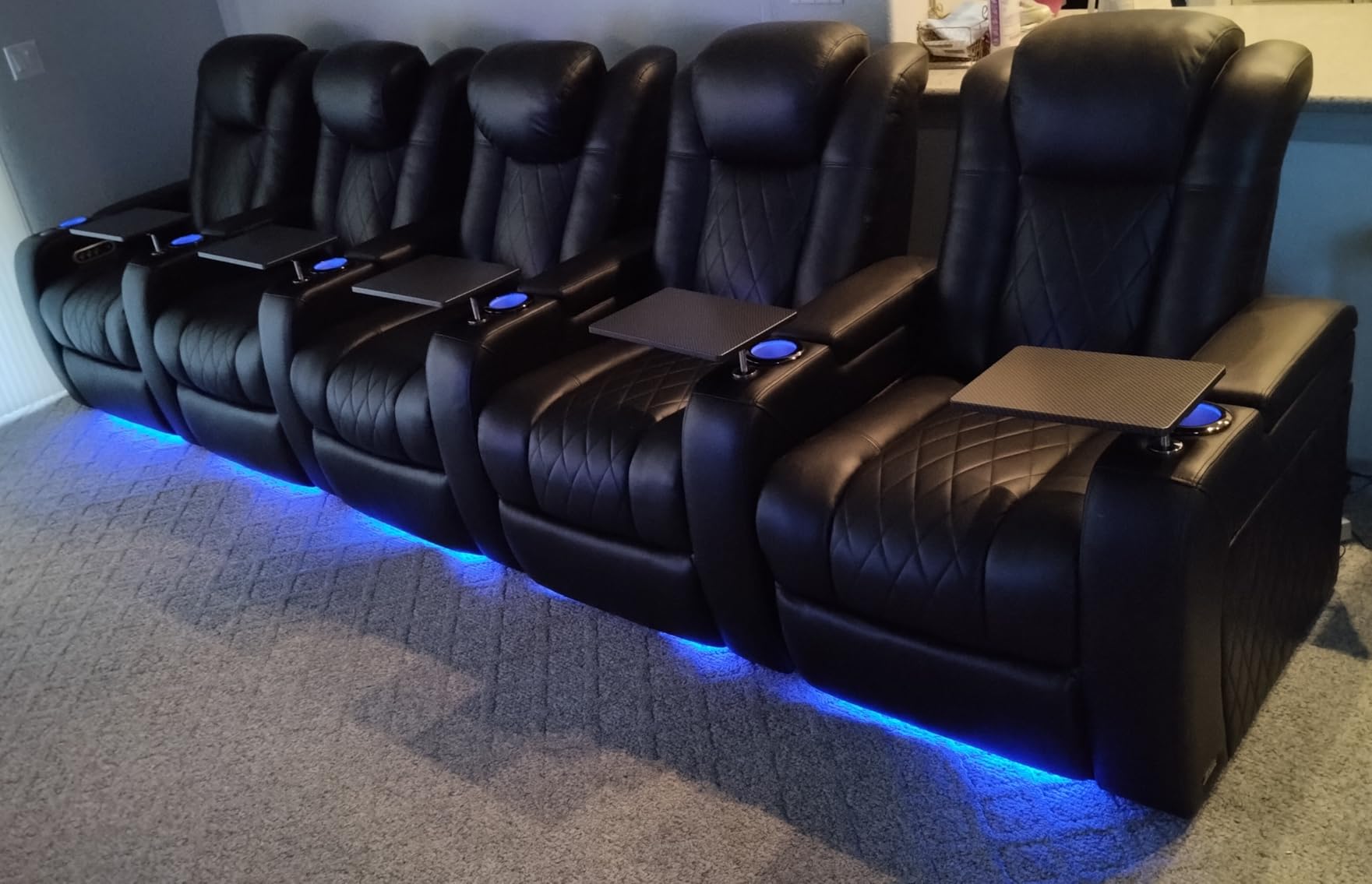 Valencia Tuscany Home Theater Seat - Nappa Leather Power Recliner with Cool Gel Memory Foam, USB-C/USB-A Charging, RGB LED Lights, Adjustable Lumbar & Headrest (Row of 3 Loveseat Left, Black) customer photo 1
