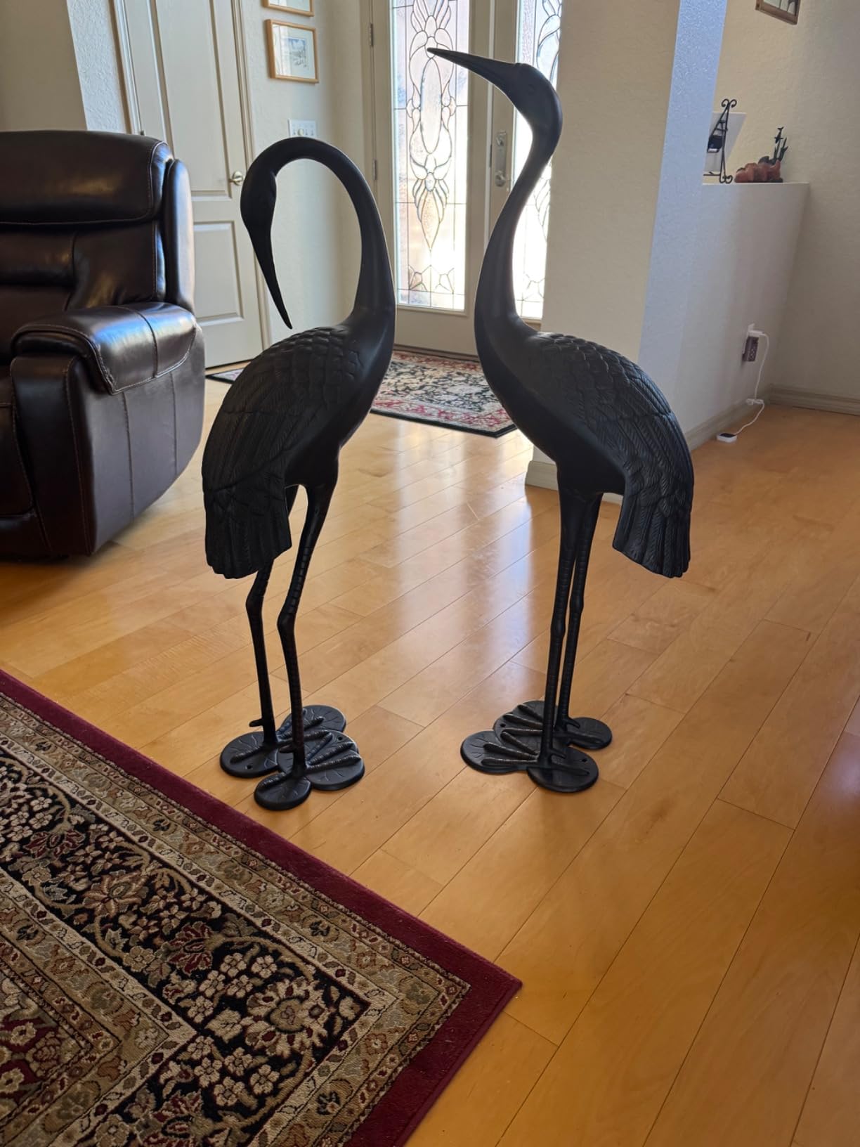 Westcharm Cast Aluminum Cranes for Yard Garden Sculpture Pair Statue - Upright and Preening Standing Crane Heron Couple Sculpture Set, Bronze customer photo 1