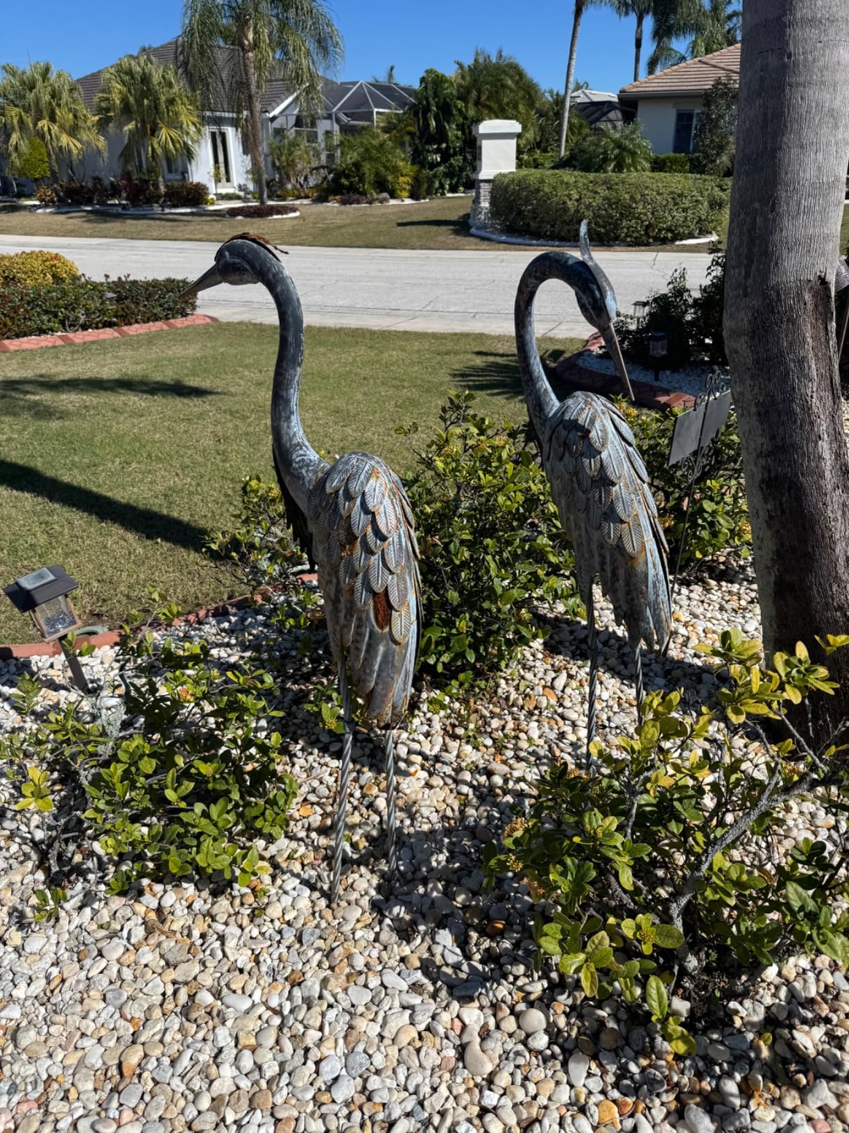 Westcharm Cast Aluminum Cranes for Yard Garden Sculpture Pair Statue - Upright and Preening Standing Crane Heron Couple Sculpture Set, Bronze customer photo 2