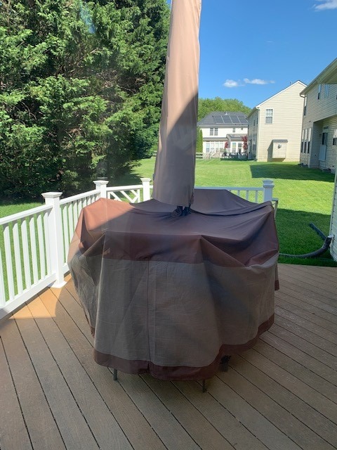 DUCKCOVERS Ultimate Waterproof 108 Inch Rectangular/Oval Patio Table & Chair Set Cover with Umbrella Hole customer photo 1