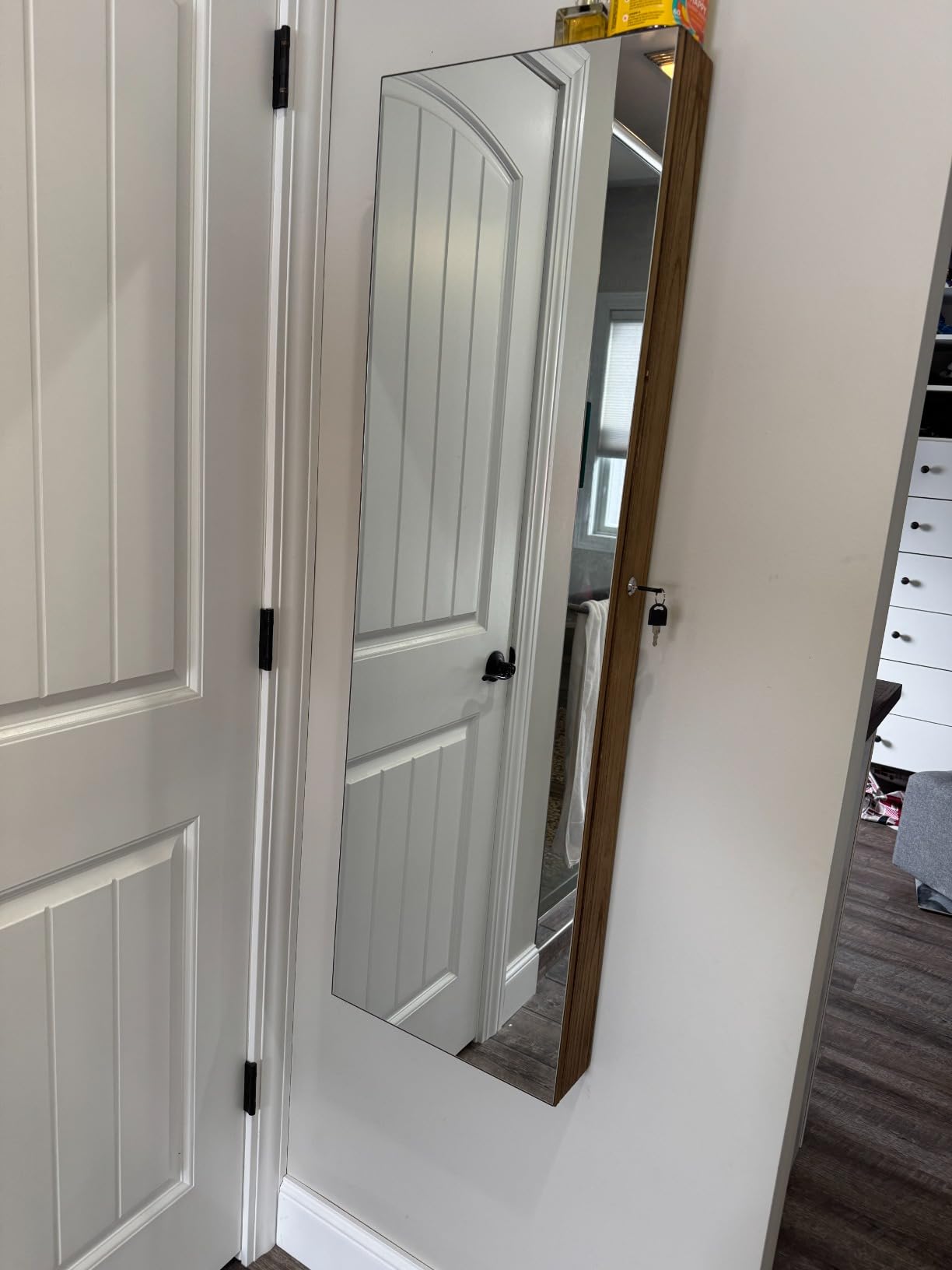 SRIWATANA Jewelry Armoire Cabinet, Solid Wood Jewelry Organizer with Full Length Mirror Wall/Door Mounted (Carbonized Black) customer photo 1